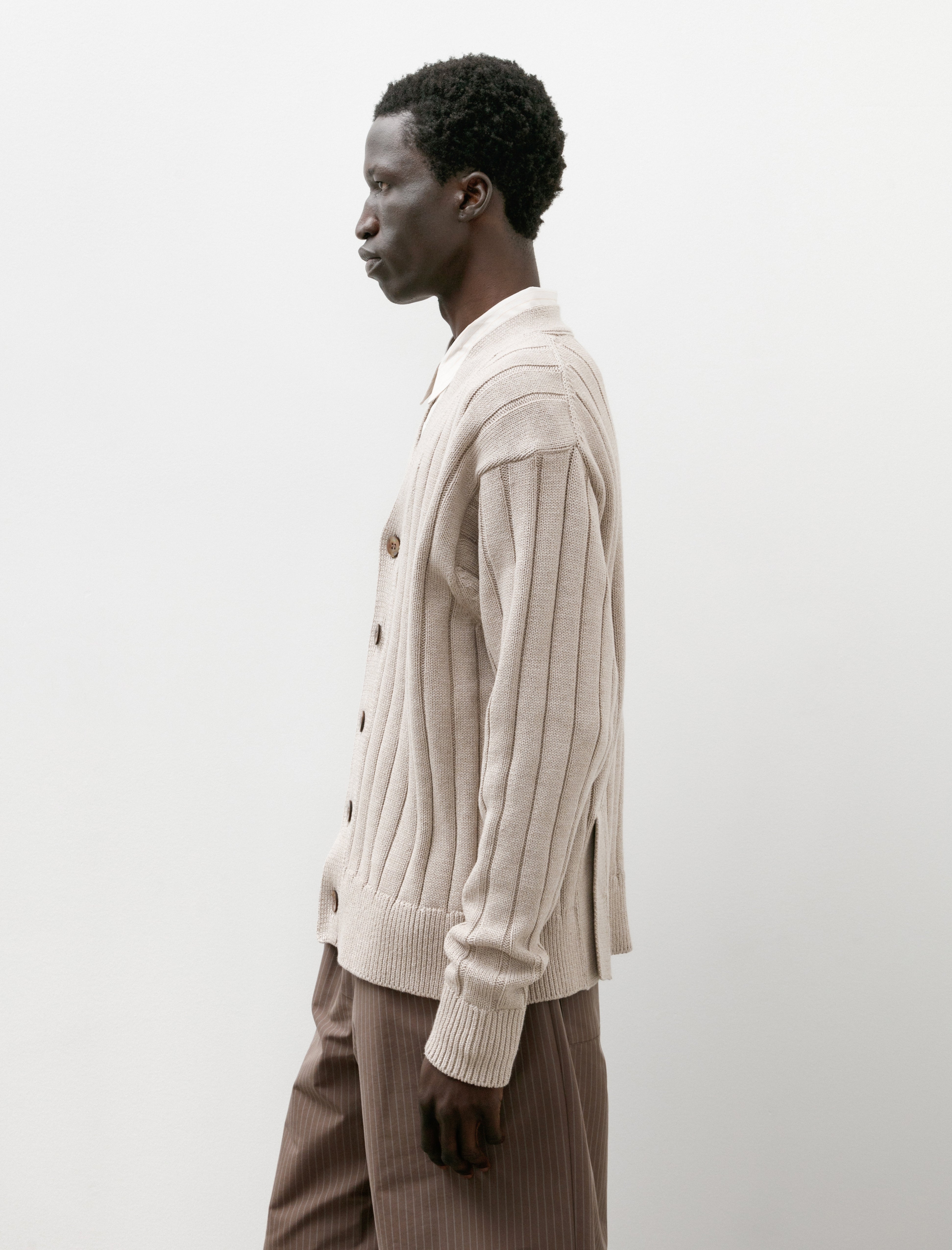 Ernie Palo Wide Rib Knit Cardigan Beige