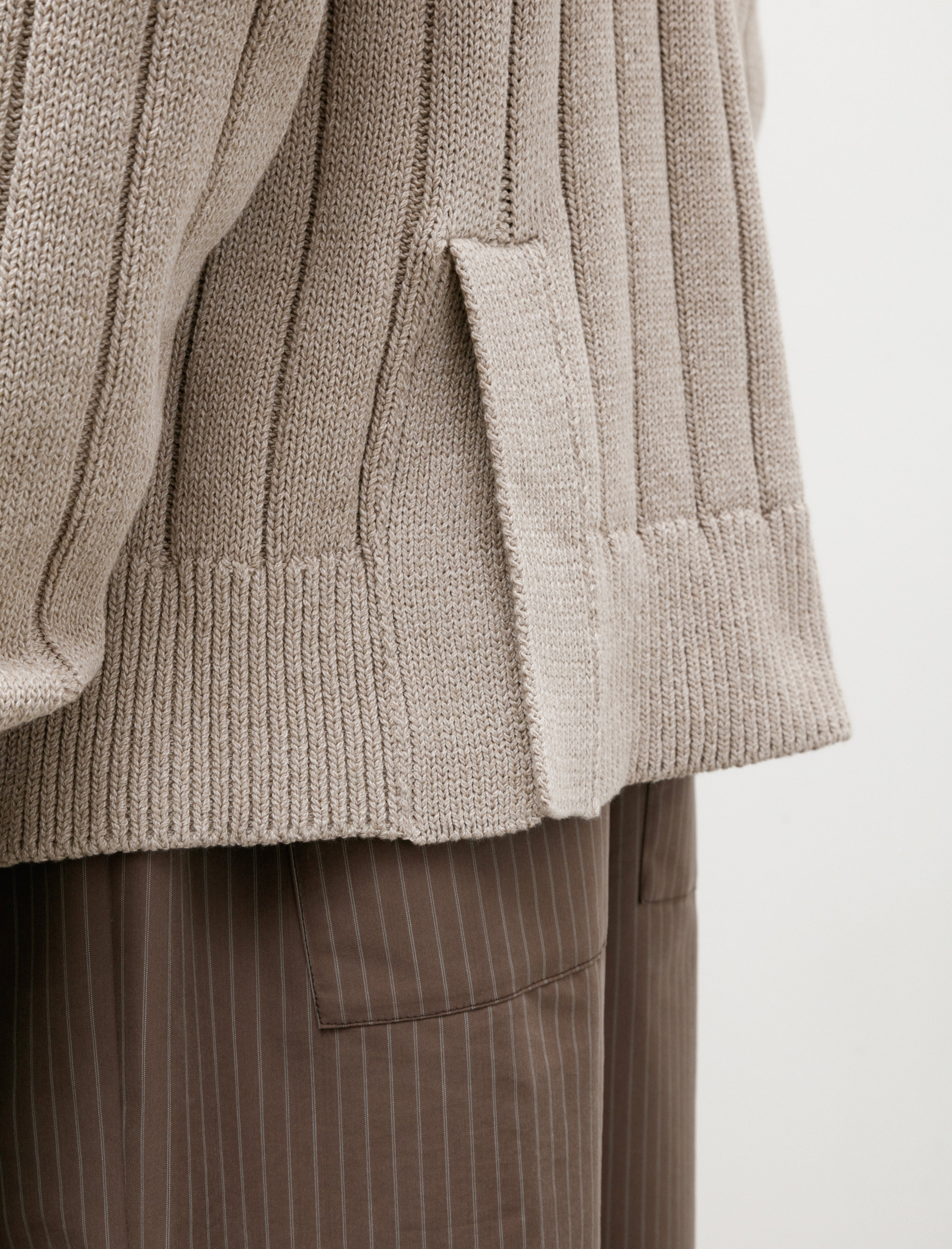 Ernie Palo Wide Rib Knit Cardigan Beige