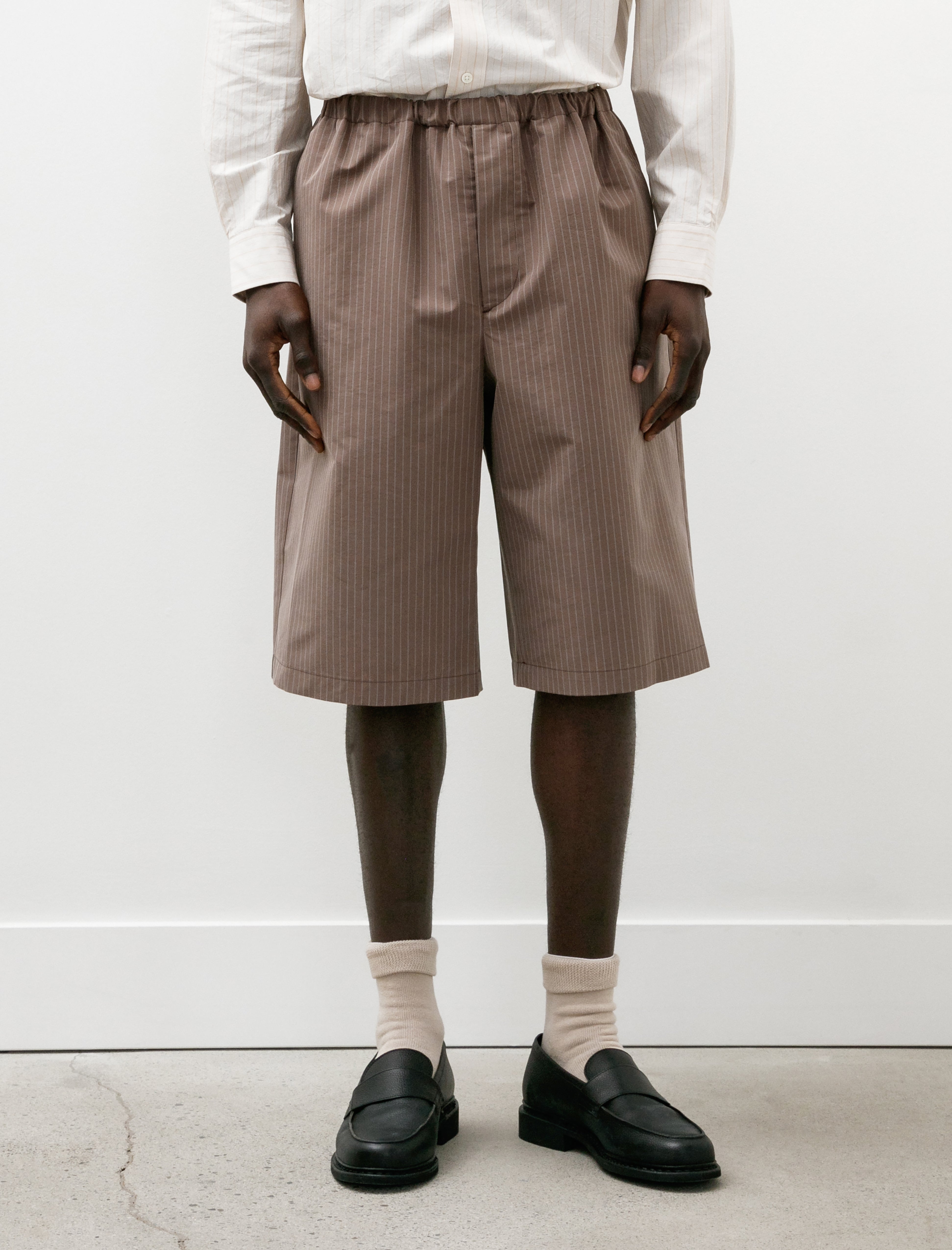 Ernie Palo Stripe Easy Half Pants Brown