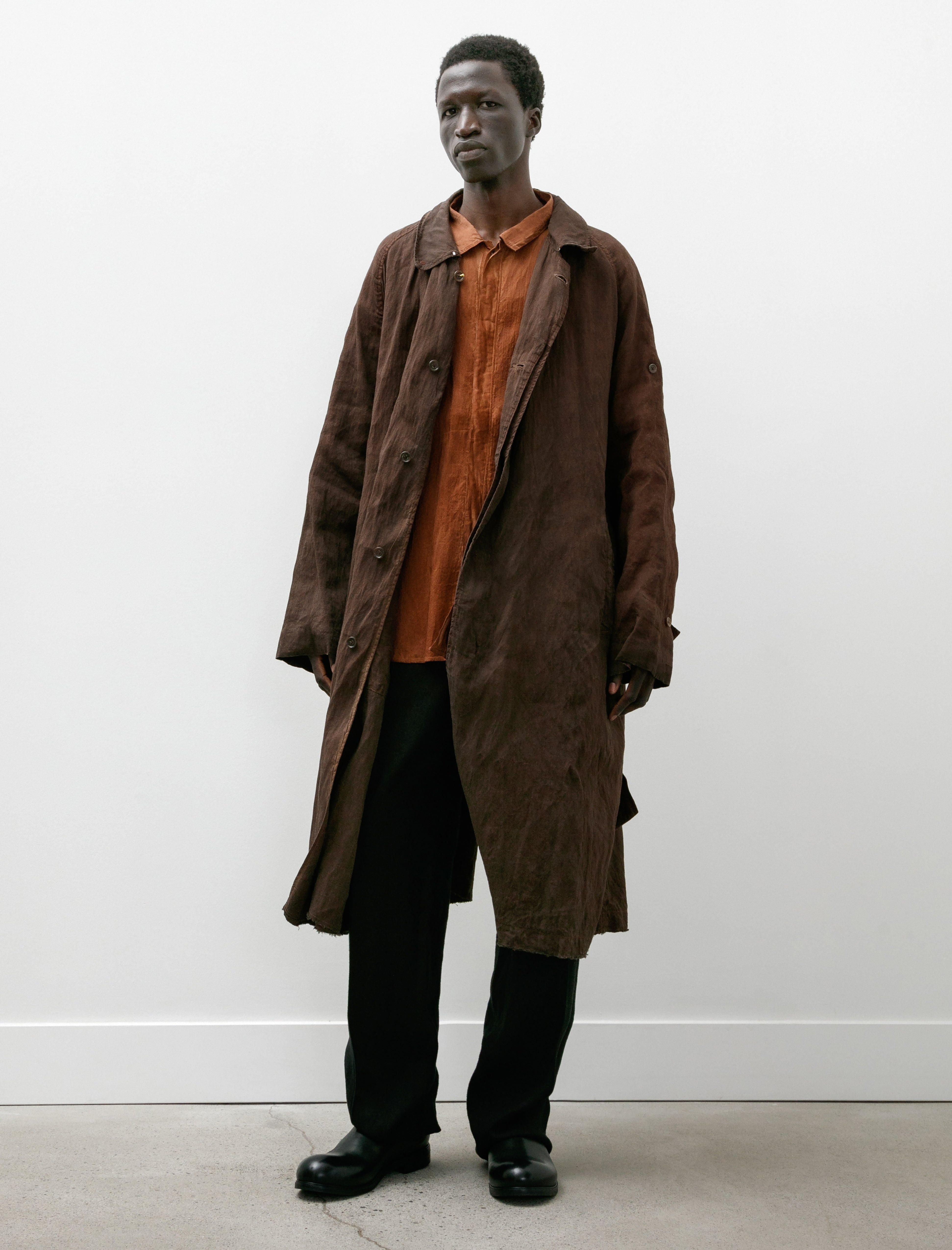 Cottle Sand Beach Balmacaan Coat Kakishibu Black