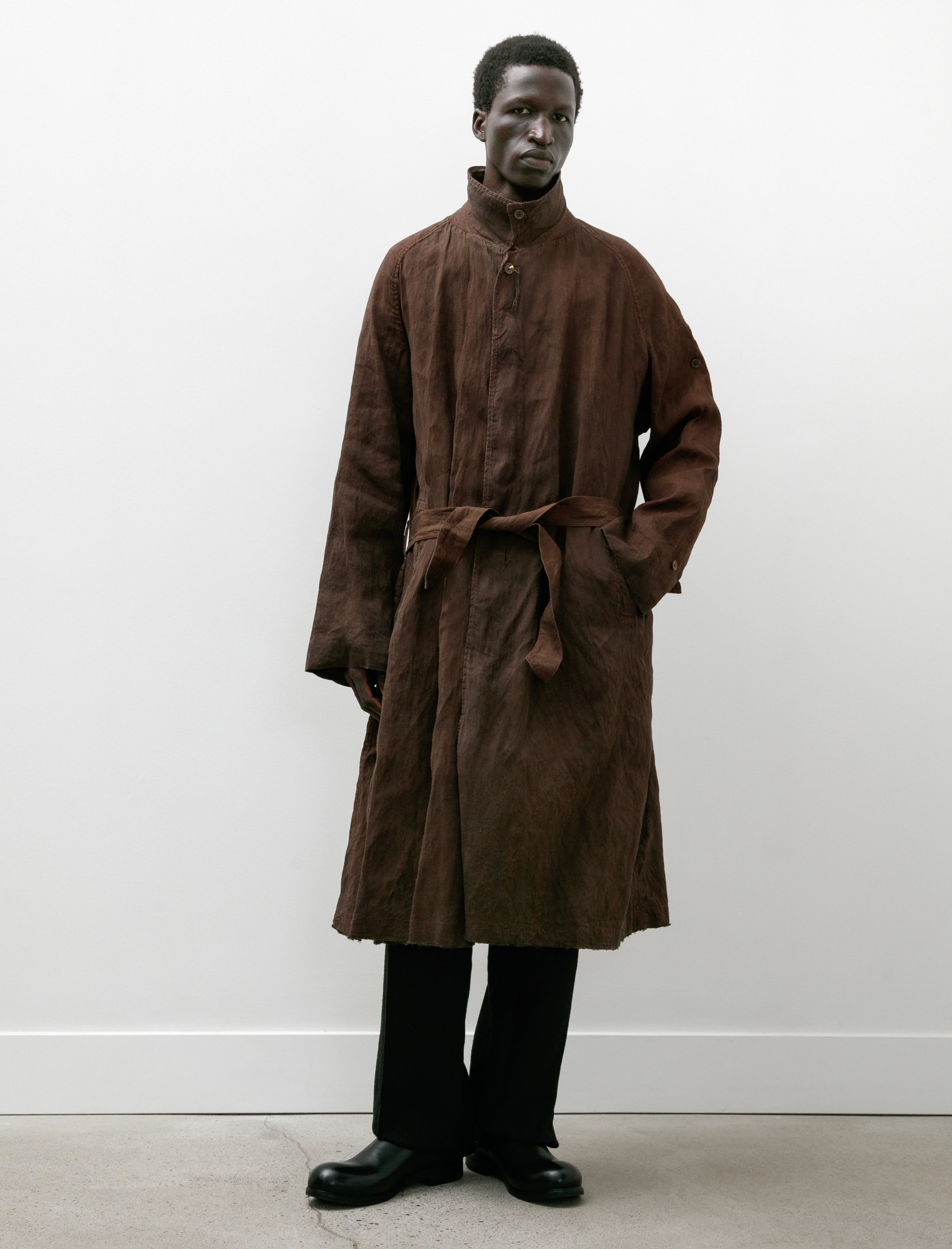 Cottle Sand Beach Balmacaan Coat Kakishibu Black