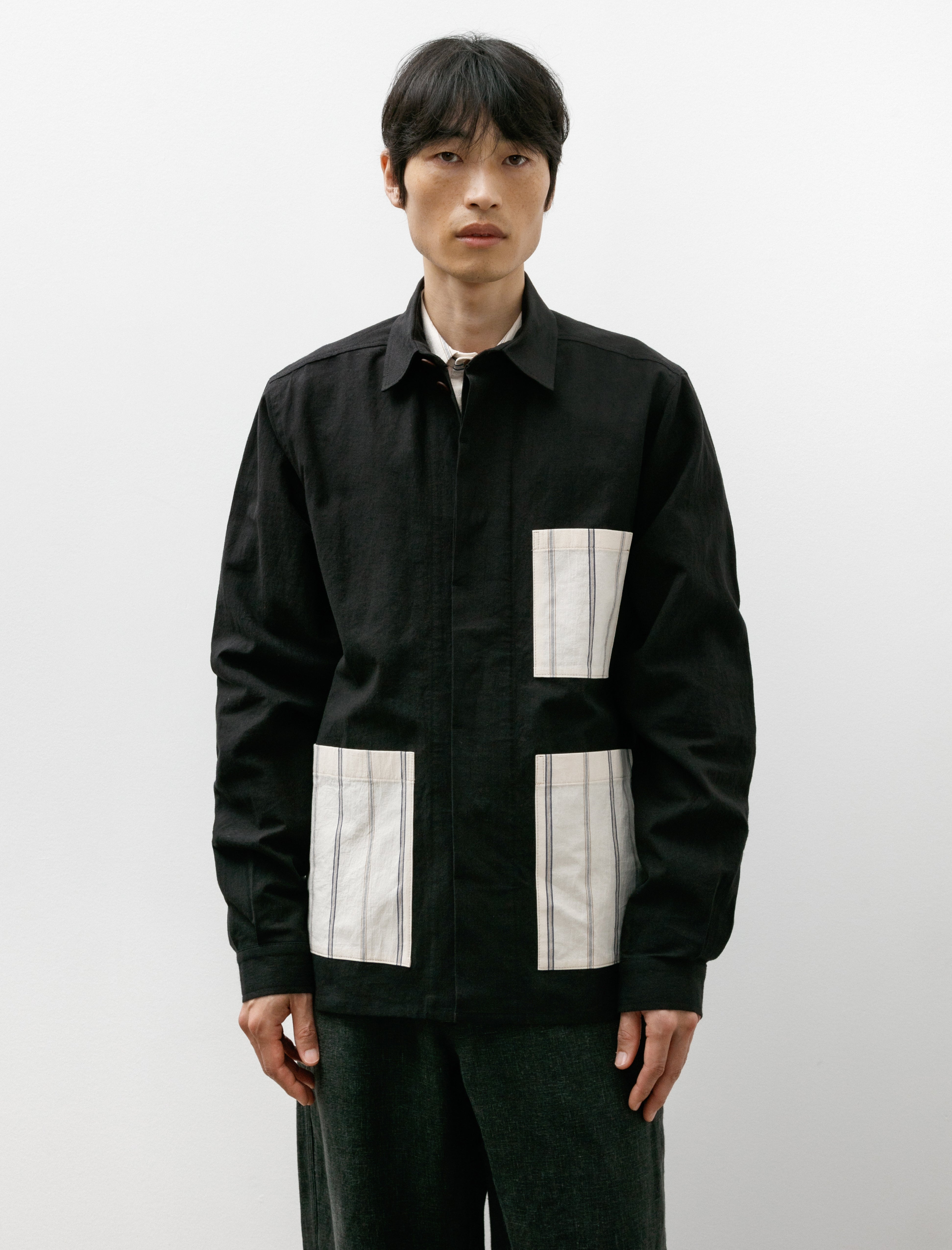 Frank Leder Linen Cotton Striped Pocket Jacket