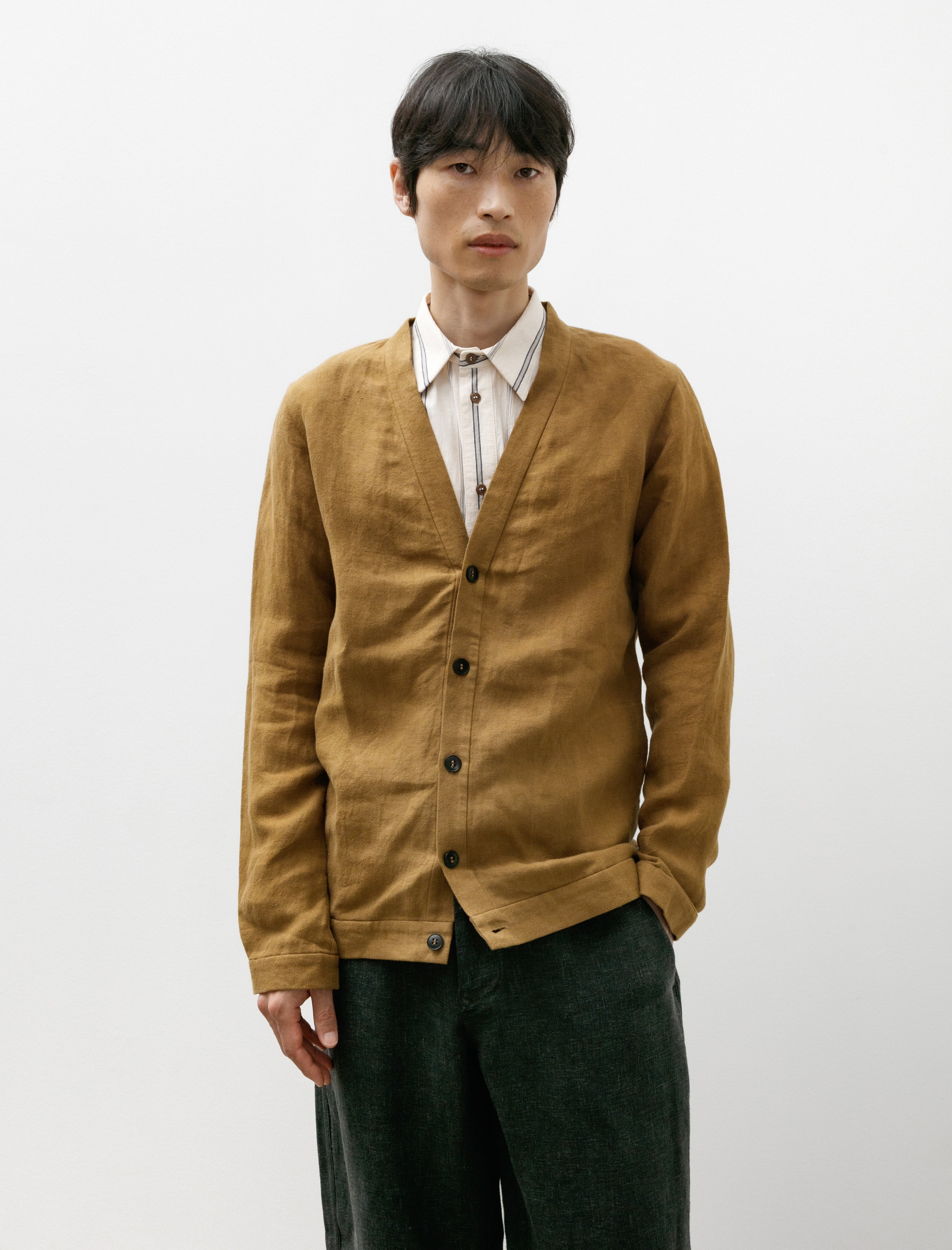 Frank Leder Washed Linen Cardigan Tan