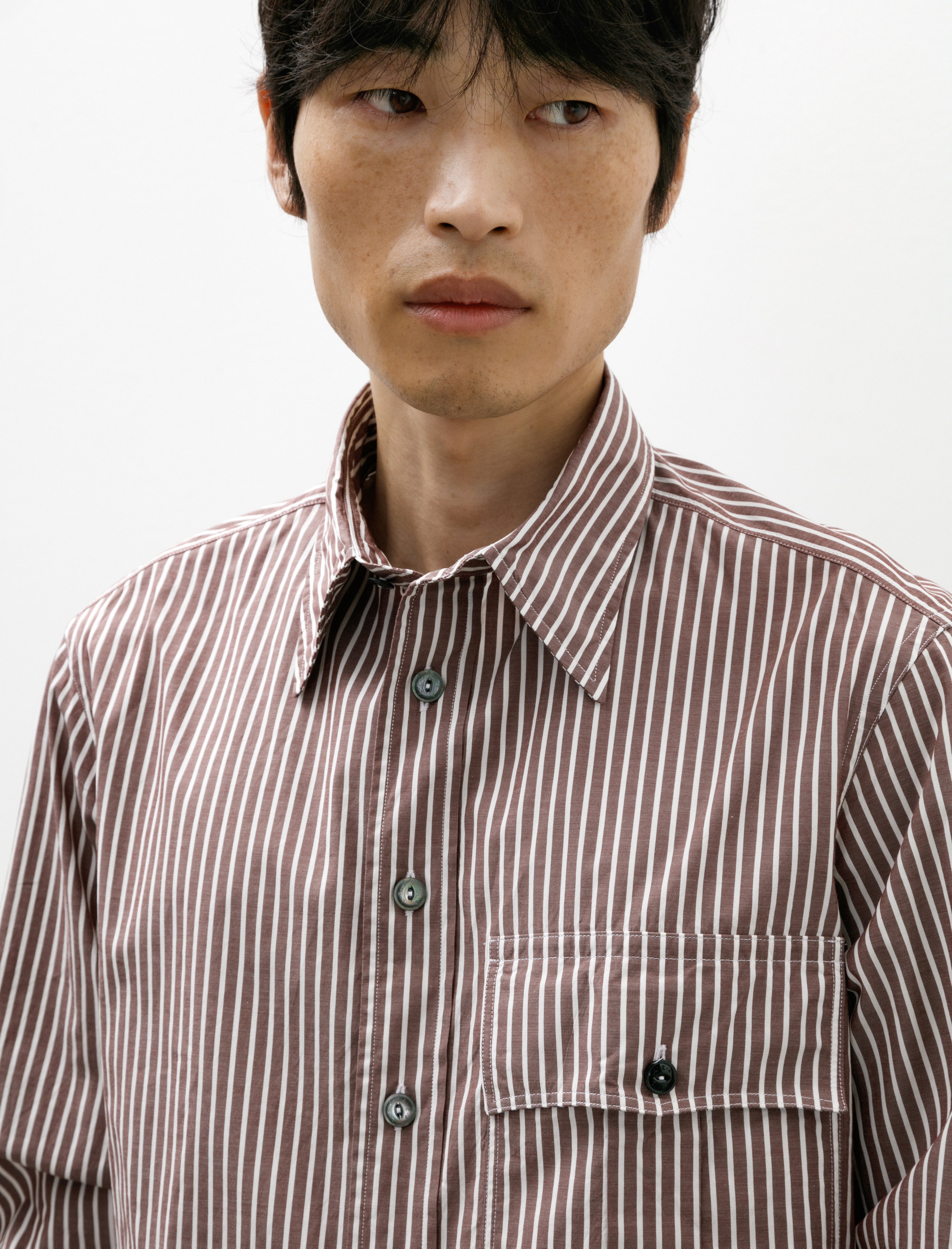 L.E.J 1 Pocket Officer's Shirt Brown Bengal Stripe