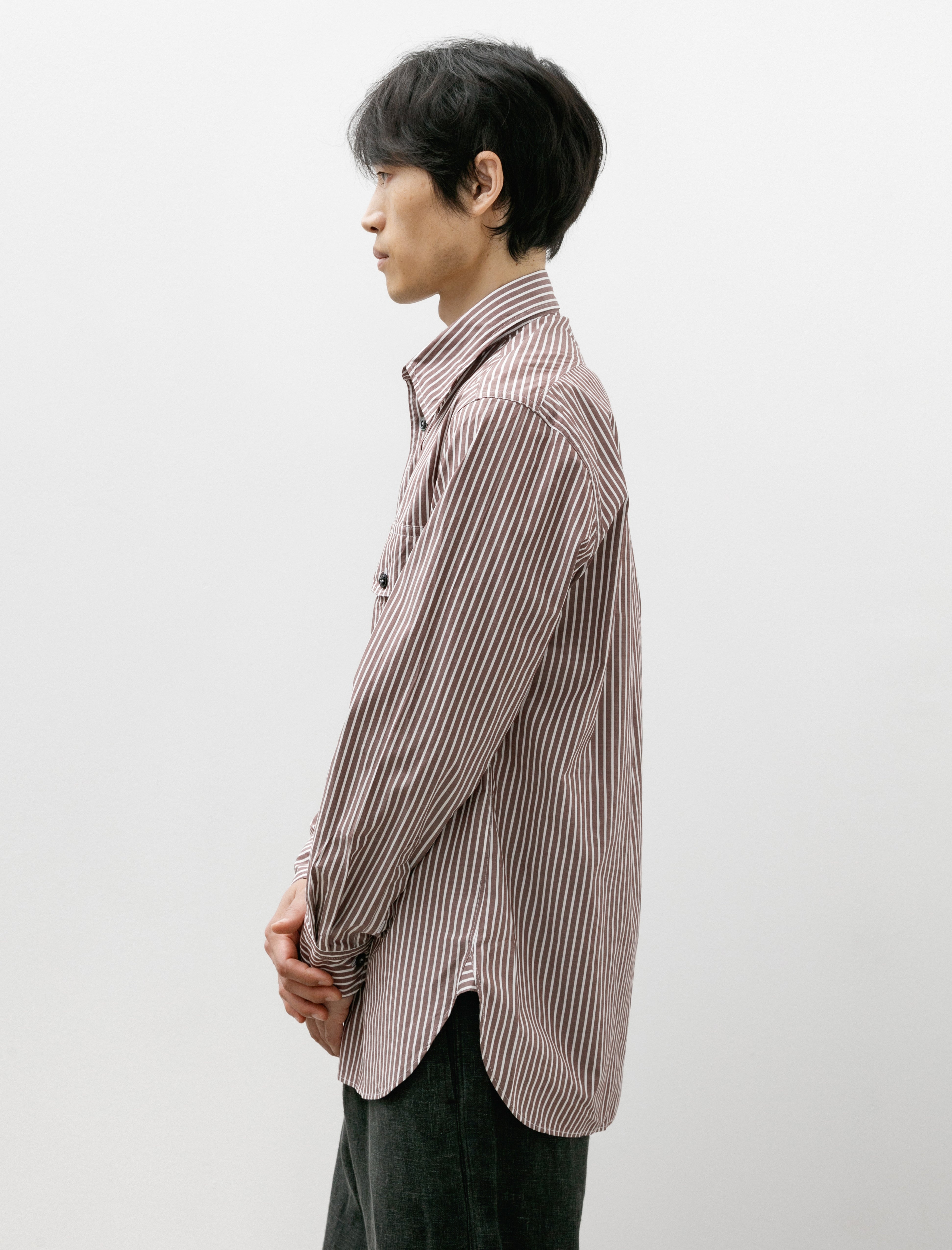 L.E.J 1 Pocket Officer's Shirt Brown Bengal Stripe