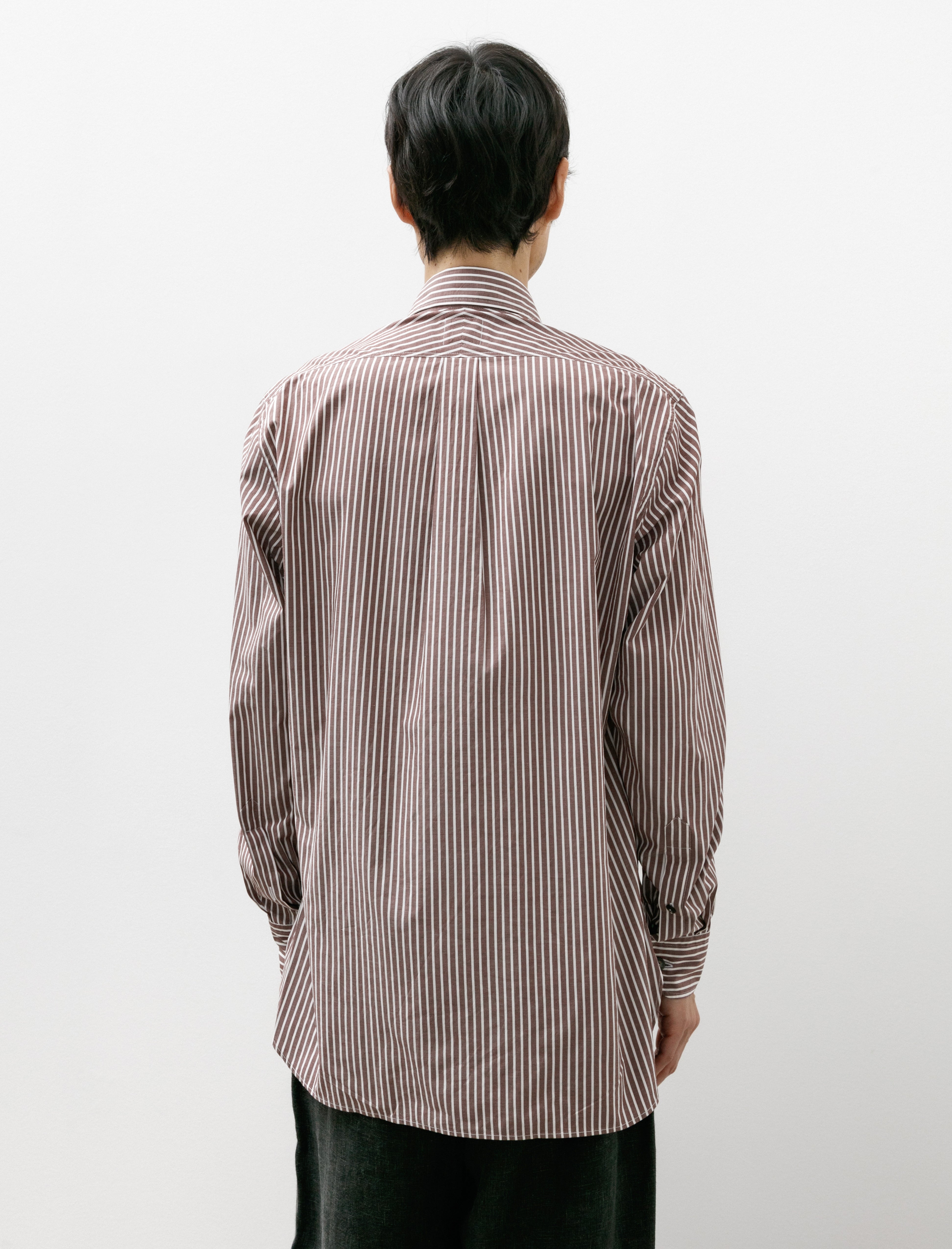 L.E.J 1 Pocket Officer's Shirt Brown Bengal Stripe