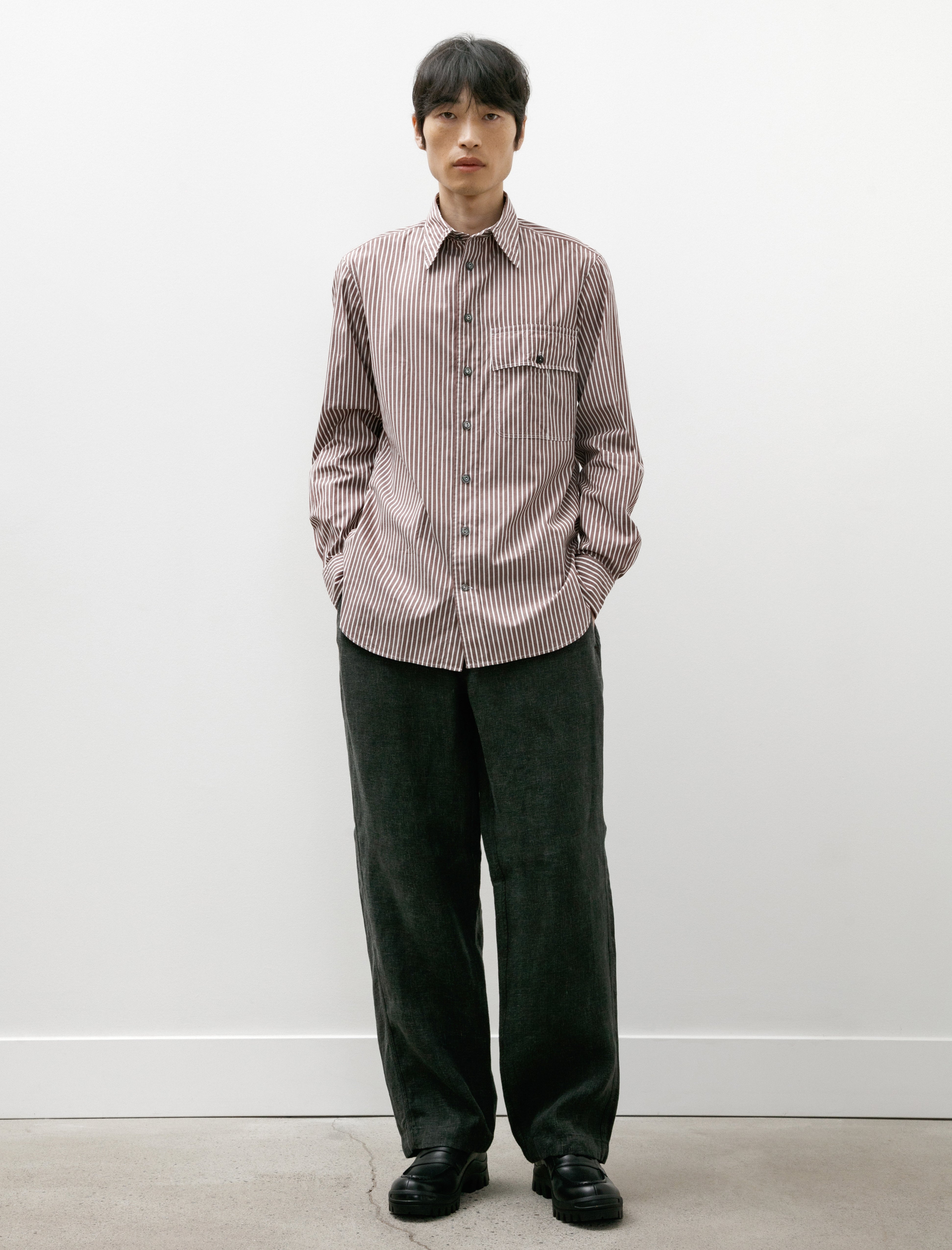 L.E.J 1 Pocket Officer's Shirt Brown Bengal Stripe