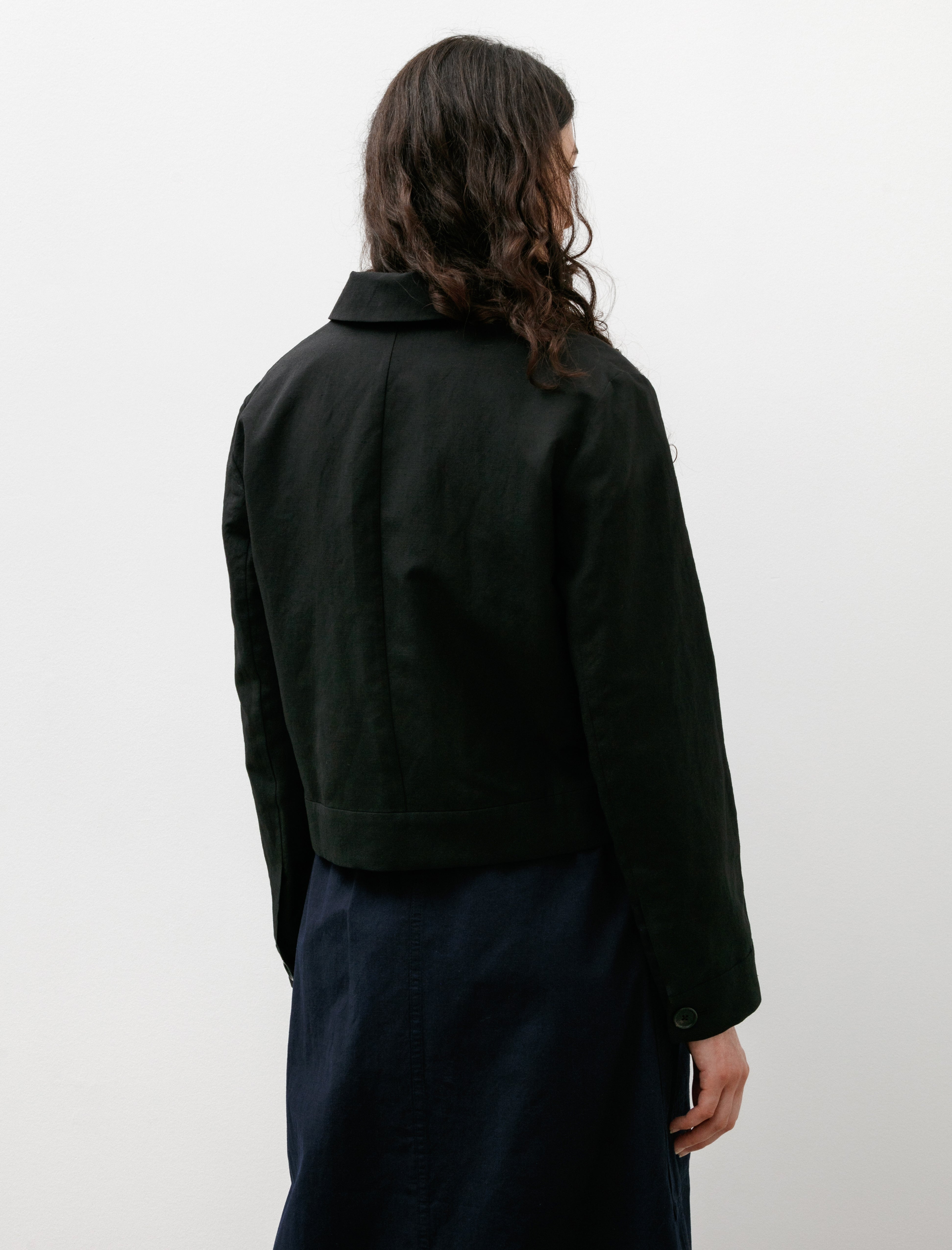 Margaret Howell Cropped Jacket Yarn Dyed Wool Linen Black