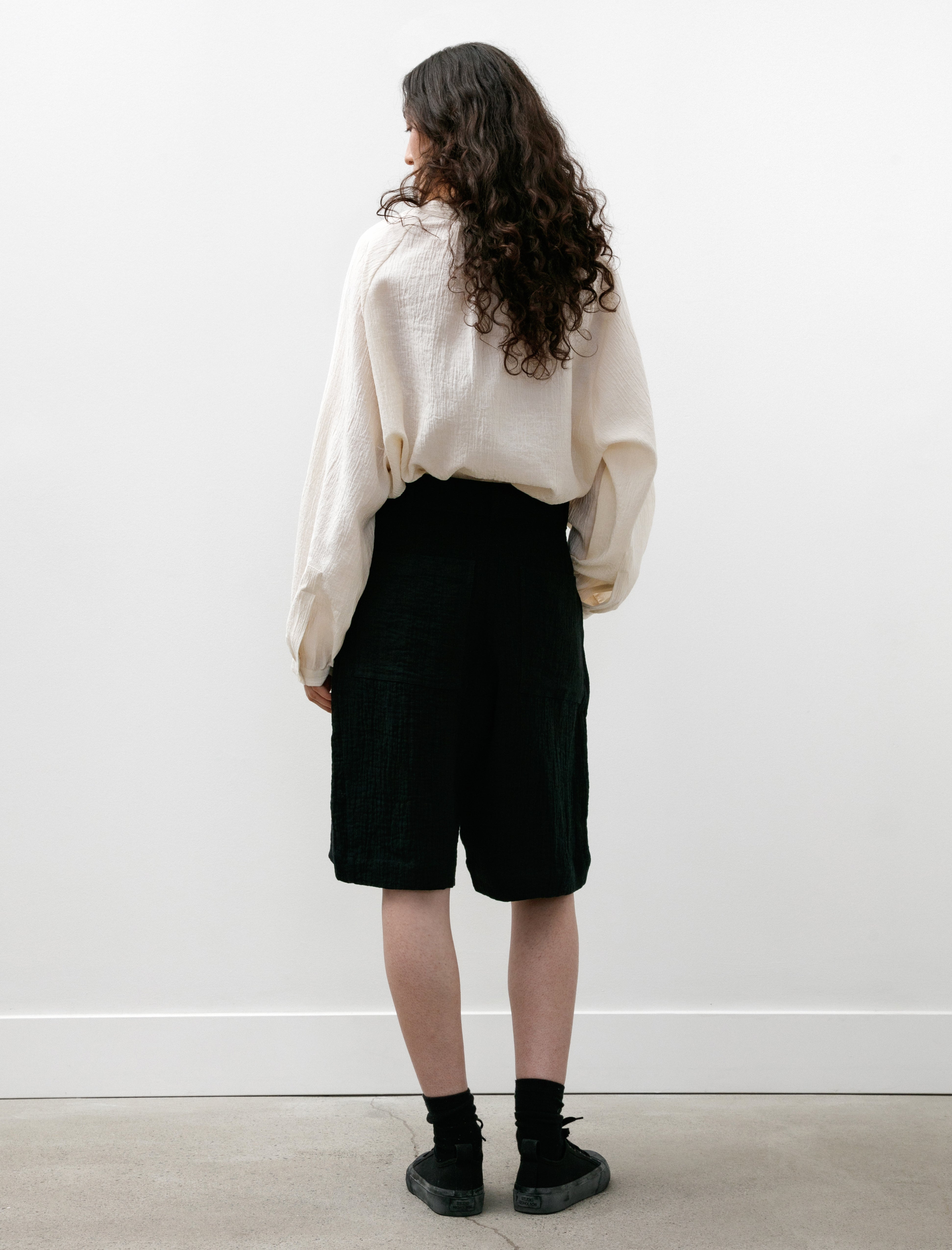 Studio Nicholson Luna Wide Leg Shorts Double Linen Dark Navy