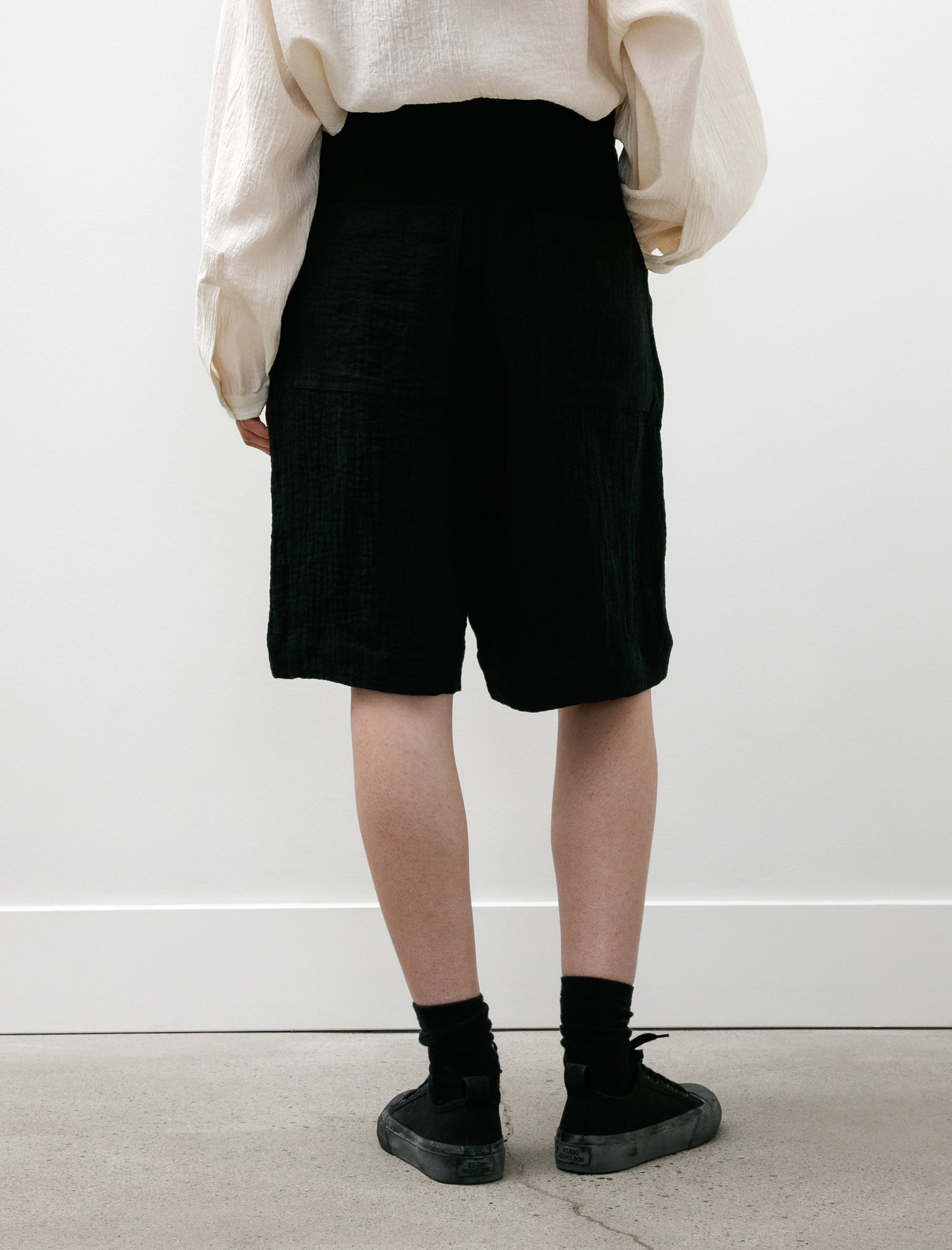 Studio Nicholson Luna Wide Leg Shorts Double Linen Dark Navy