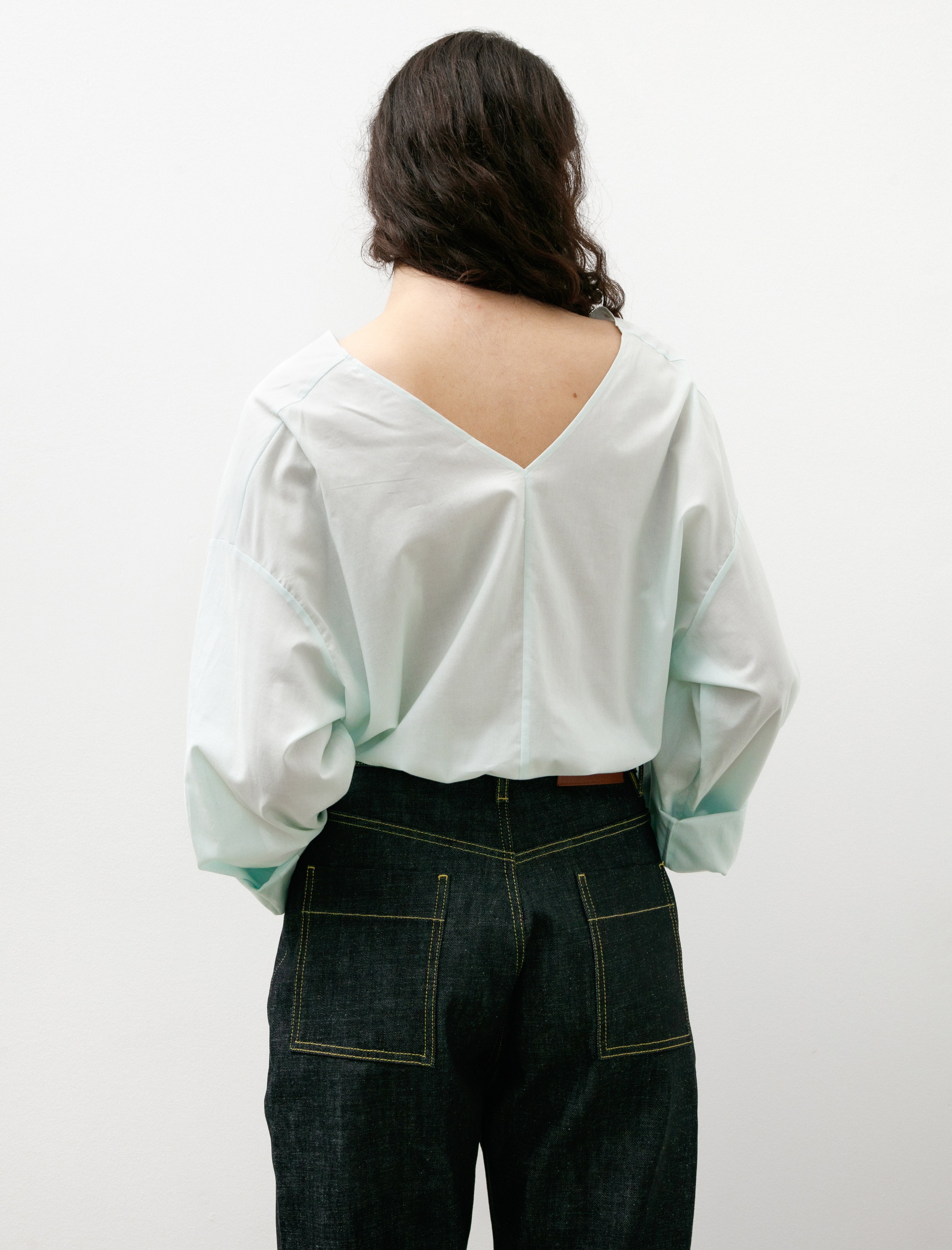 Graphpaper Silicon Lawn V-Neck Blouse Pale Green