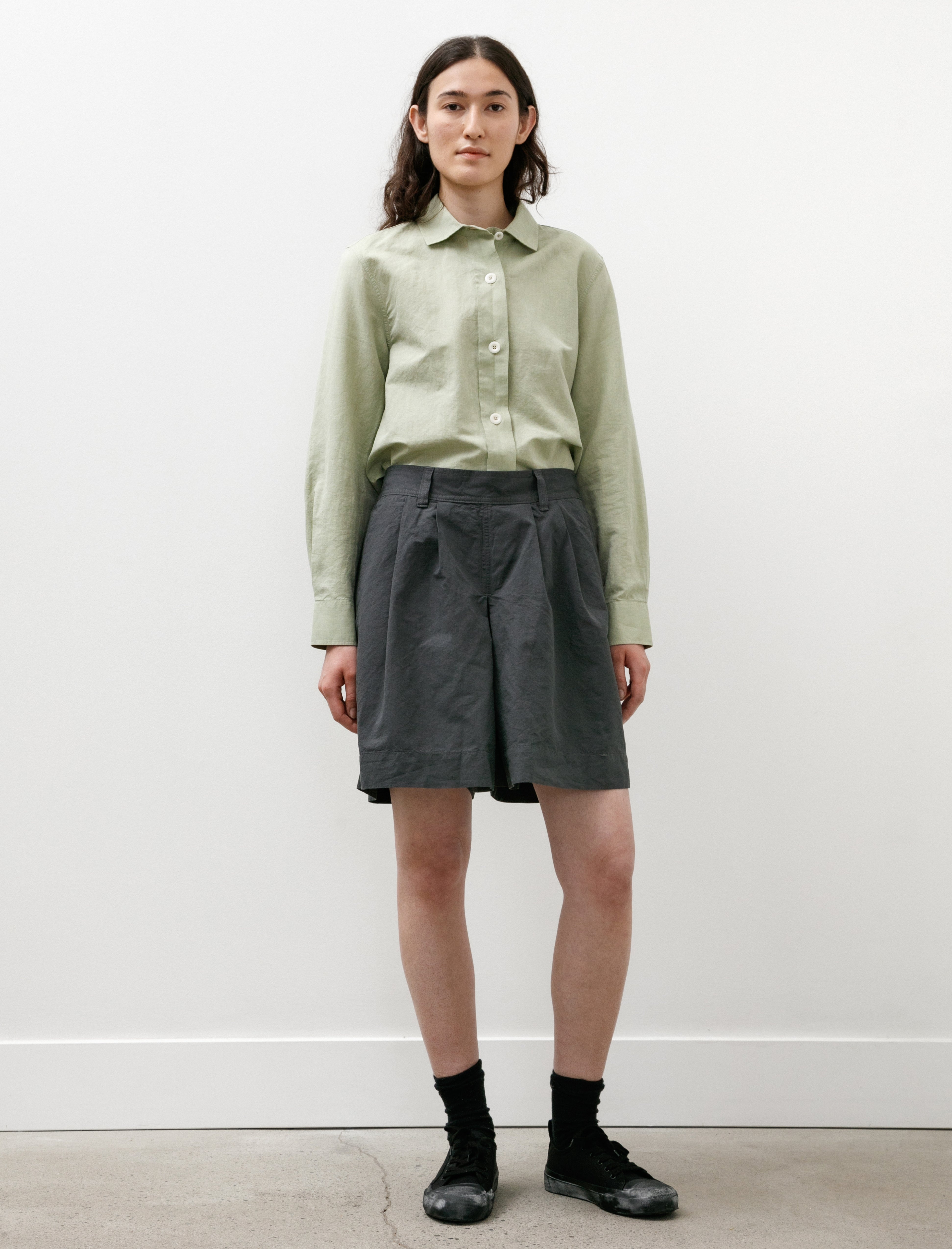 MHL Pleated Shorts Dry Cotton Linen Carbon