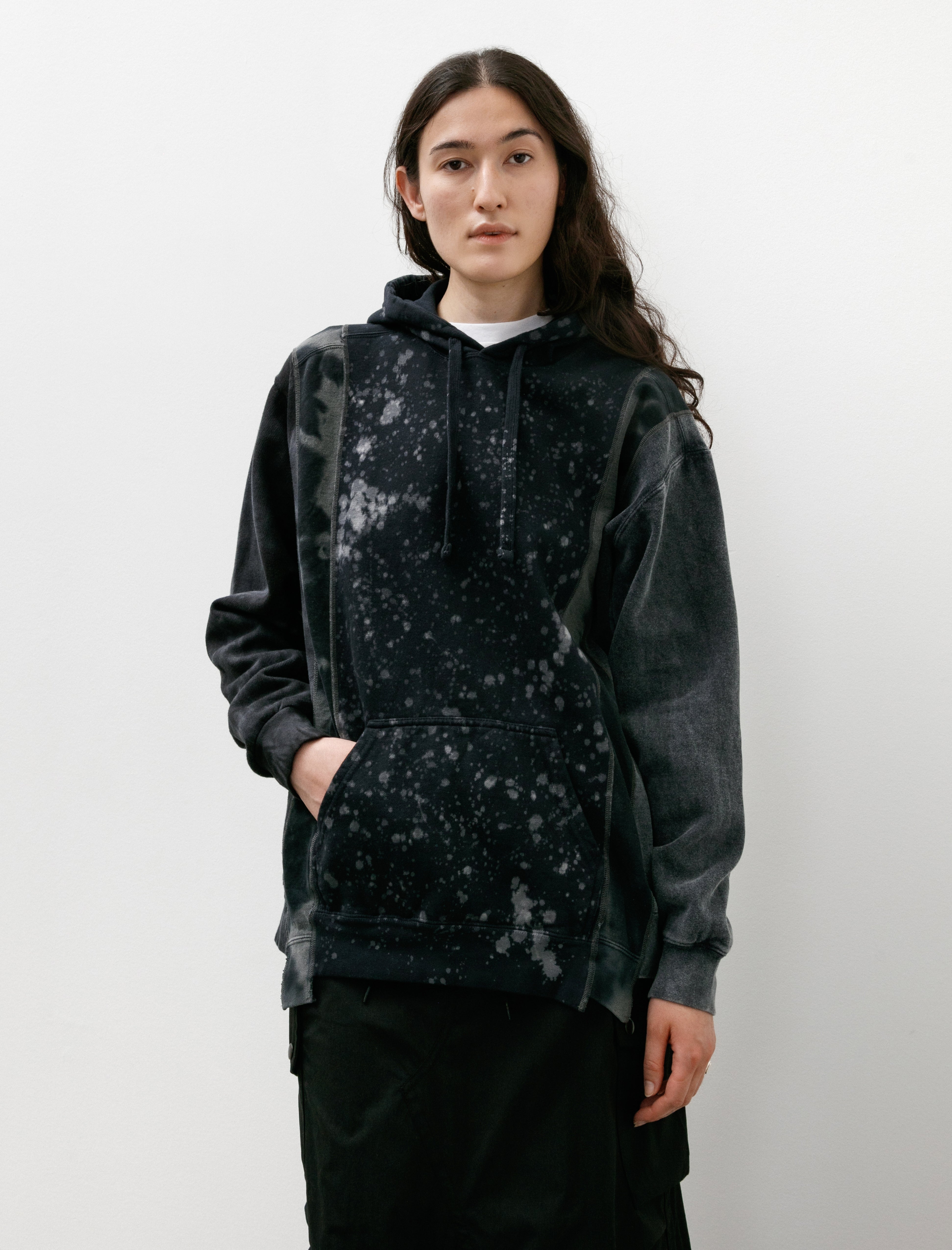 Needles Rebuild by Needles 5 Cut Hoodie Black & White Mishmash