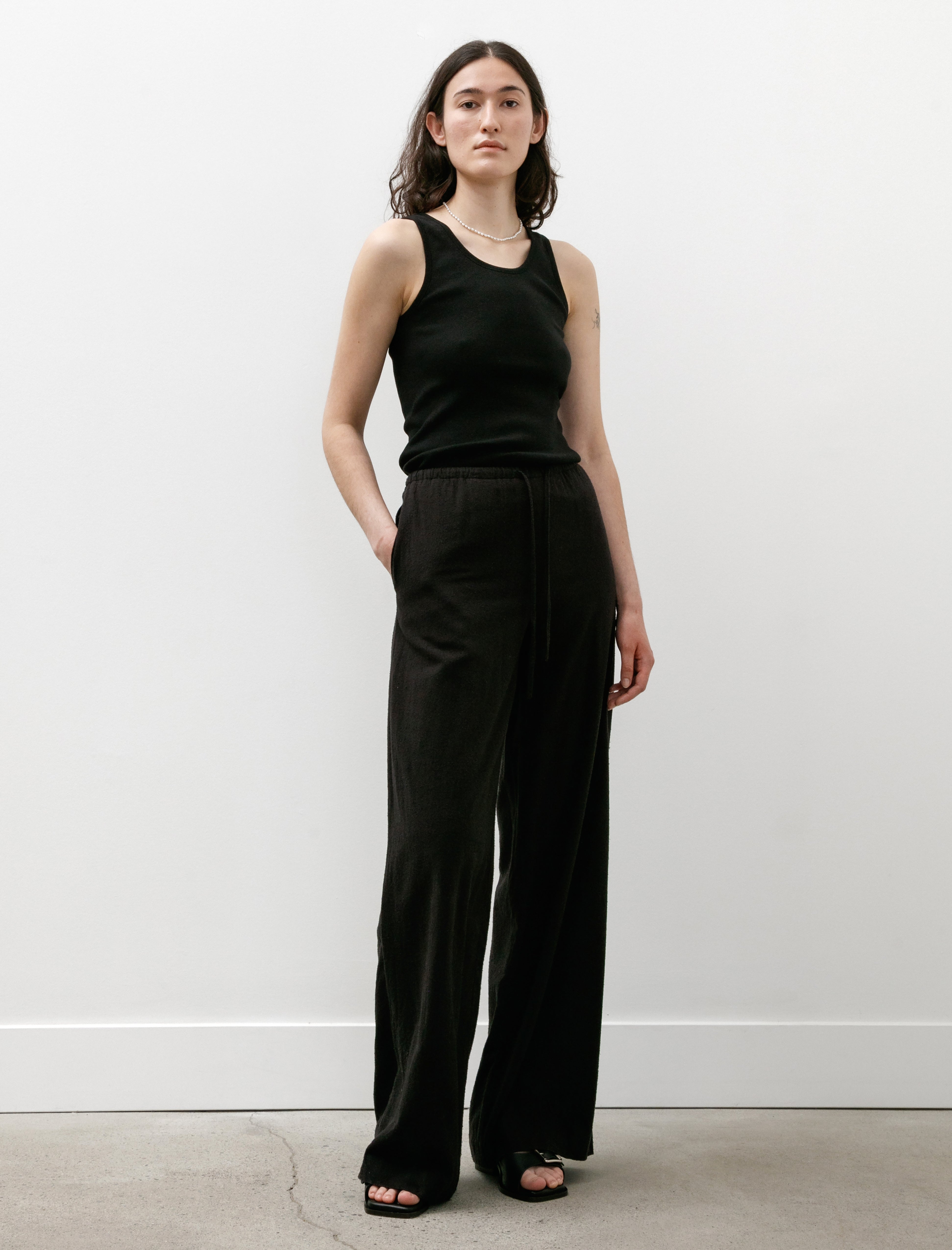 Comoli Raw Silk Wide Pants Black