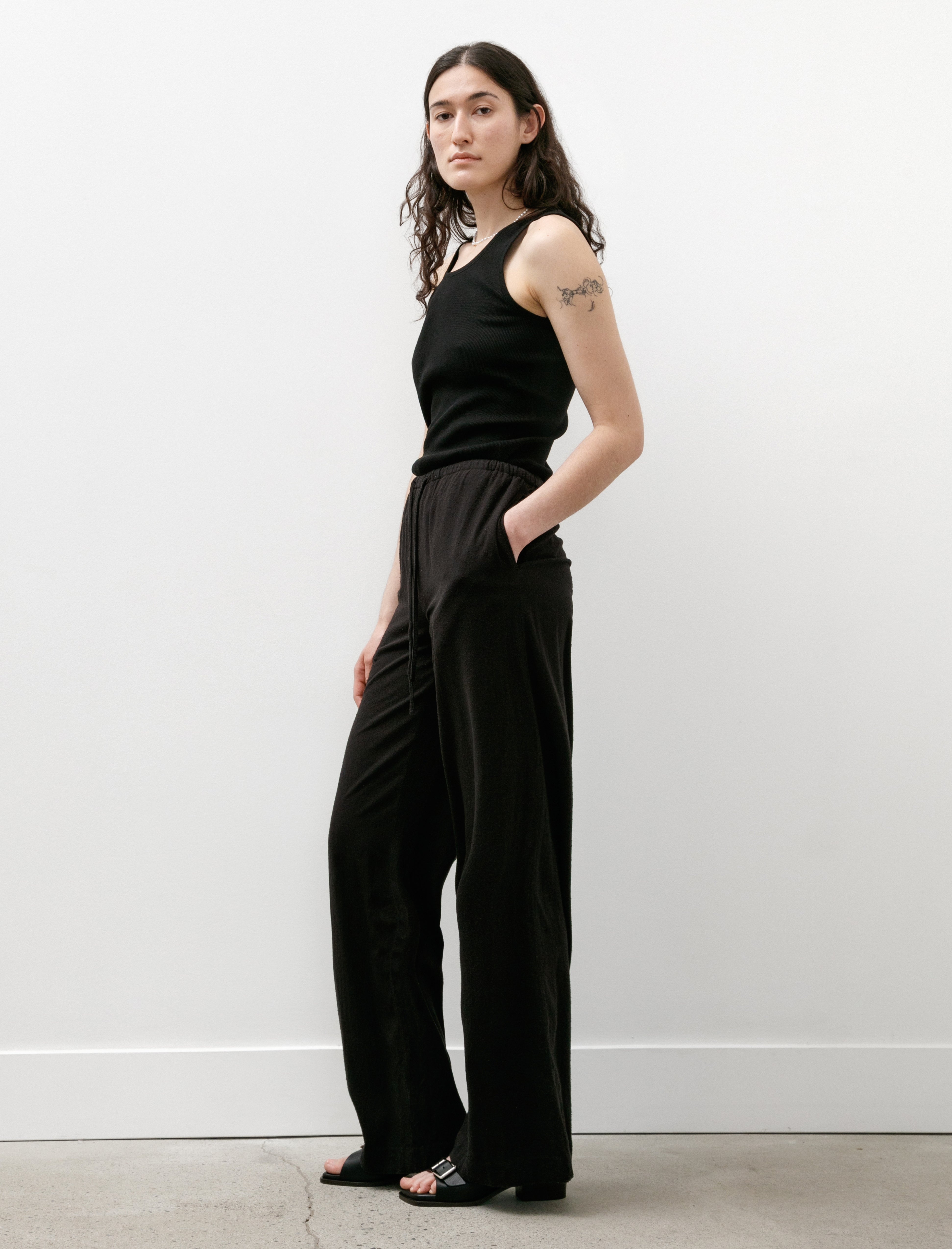 Comoli Raw Silk Wide Pants Black