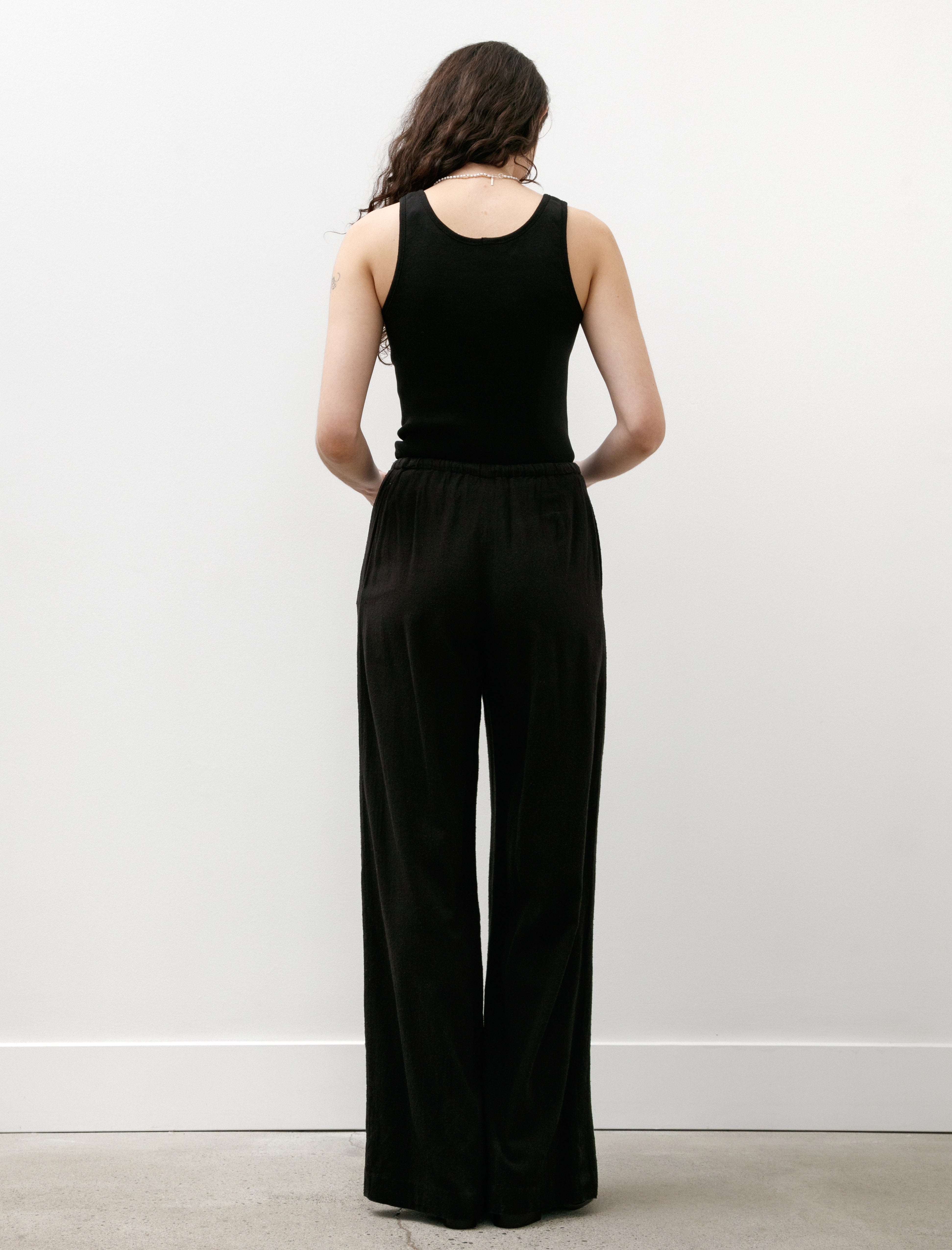 Comoli Raw Silk Wide Pants Black