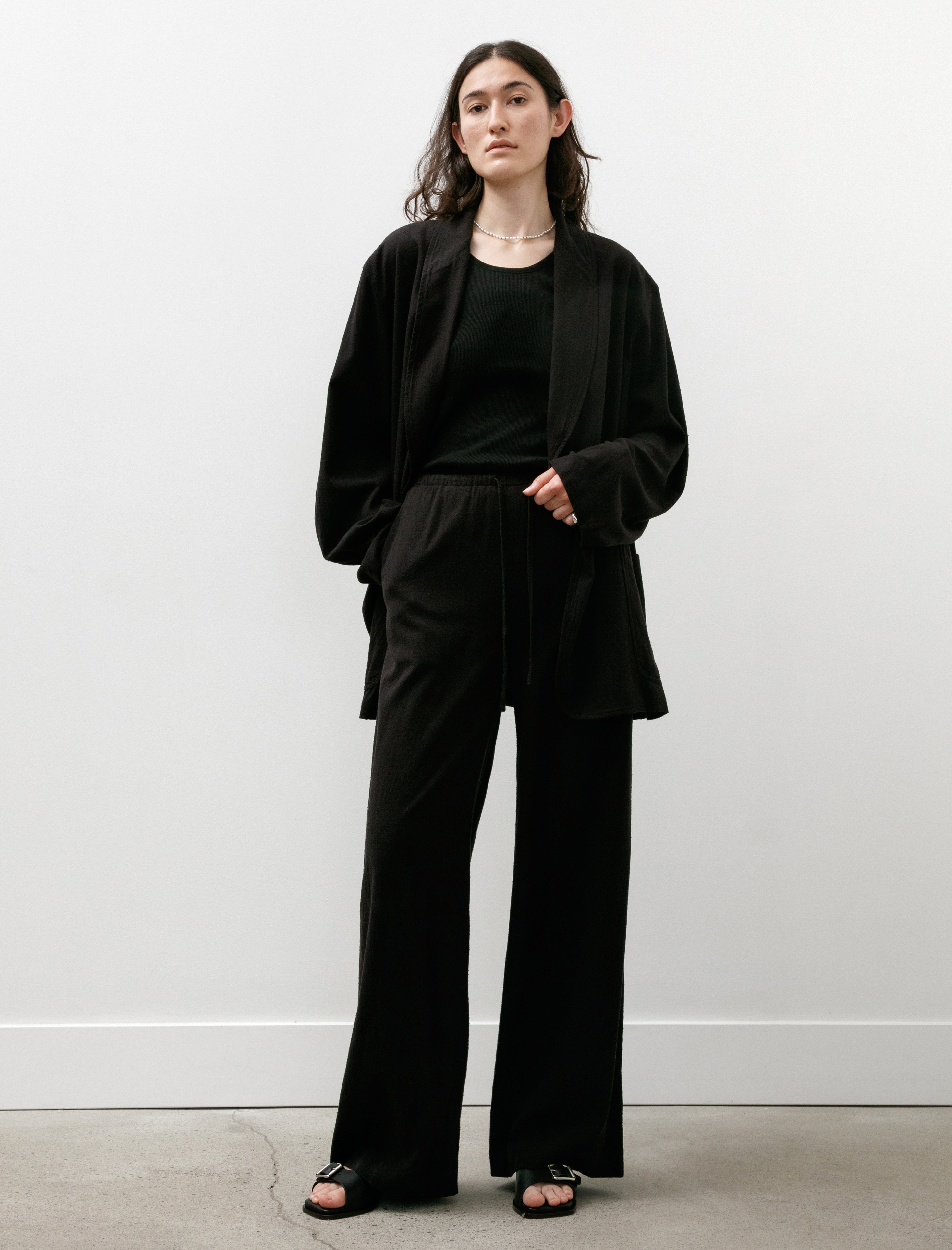 Comoli Raw Silk Wide Pants Black
