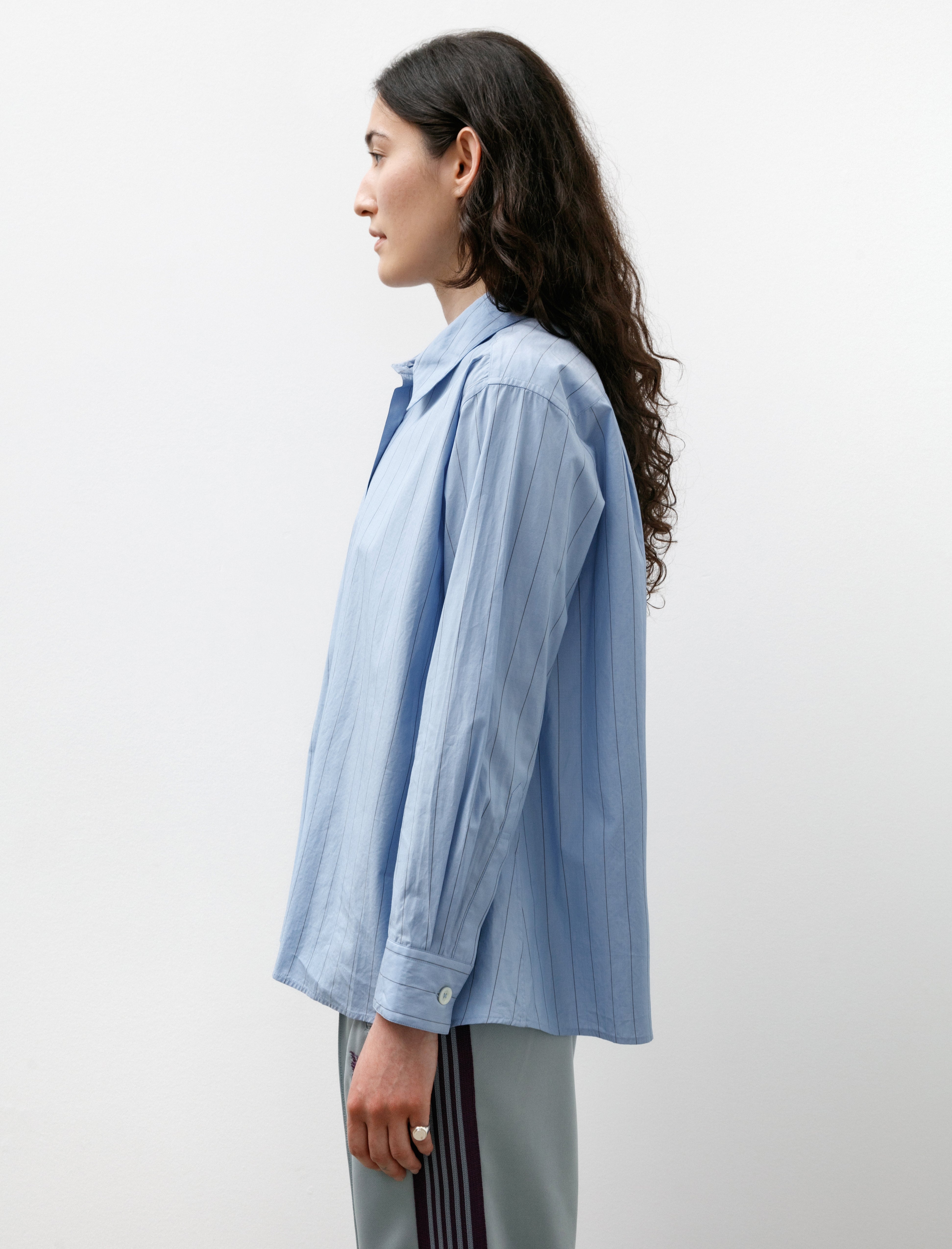 Margaret Howell Swing Shirt Wide Stripe Cotton Blue/Off Black