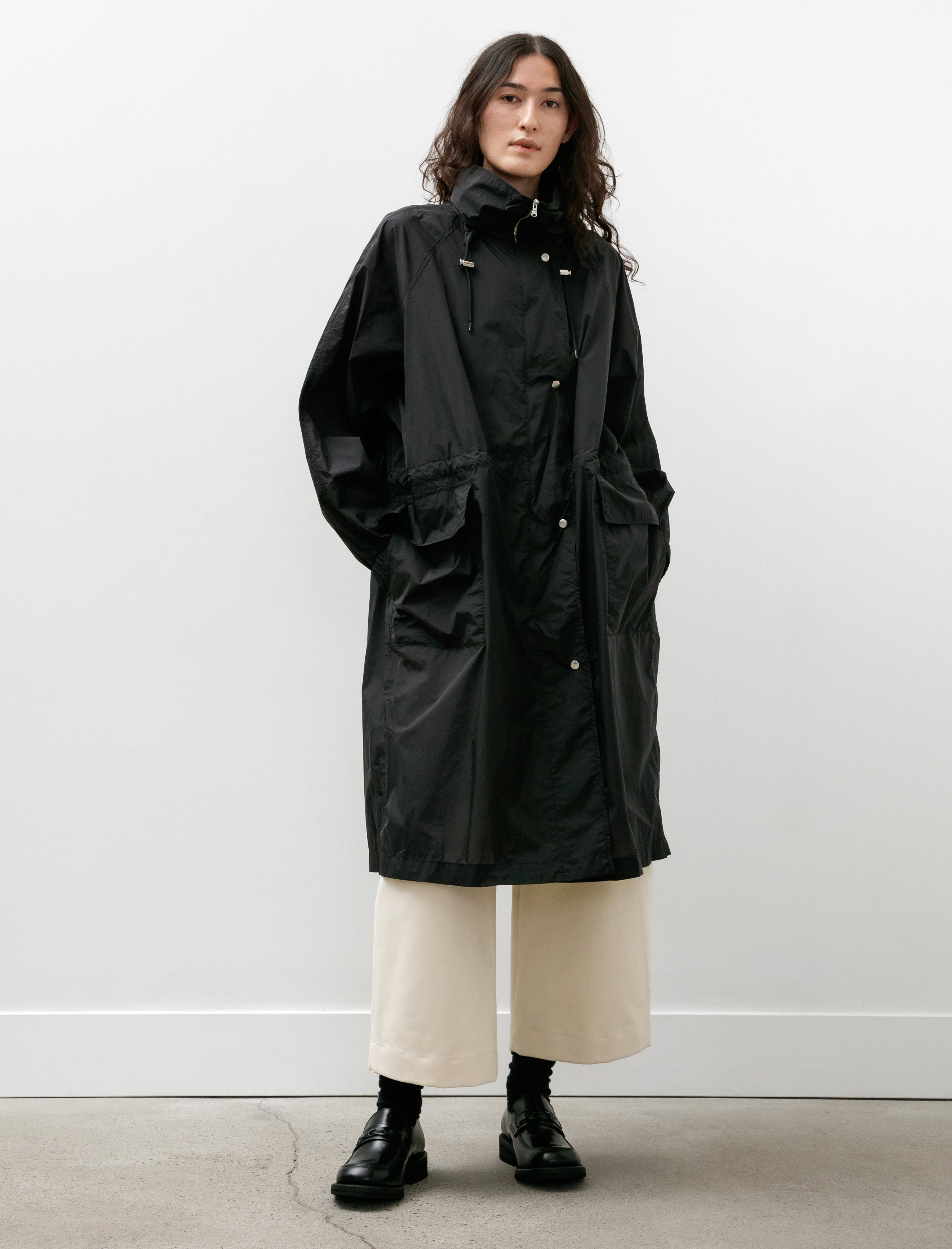 Ernie Palo Nylon Stand Collar Coat Black