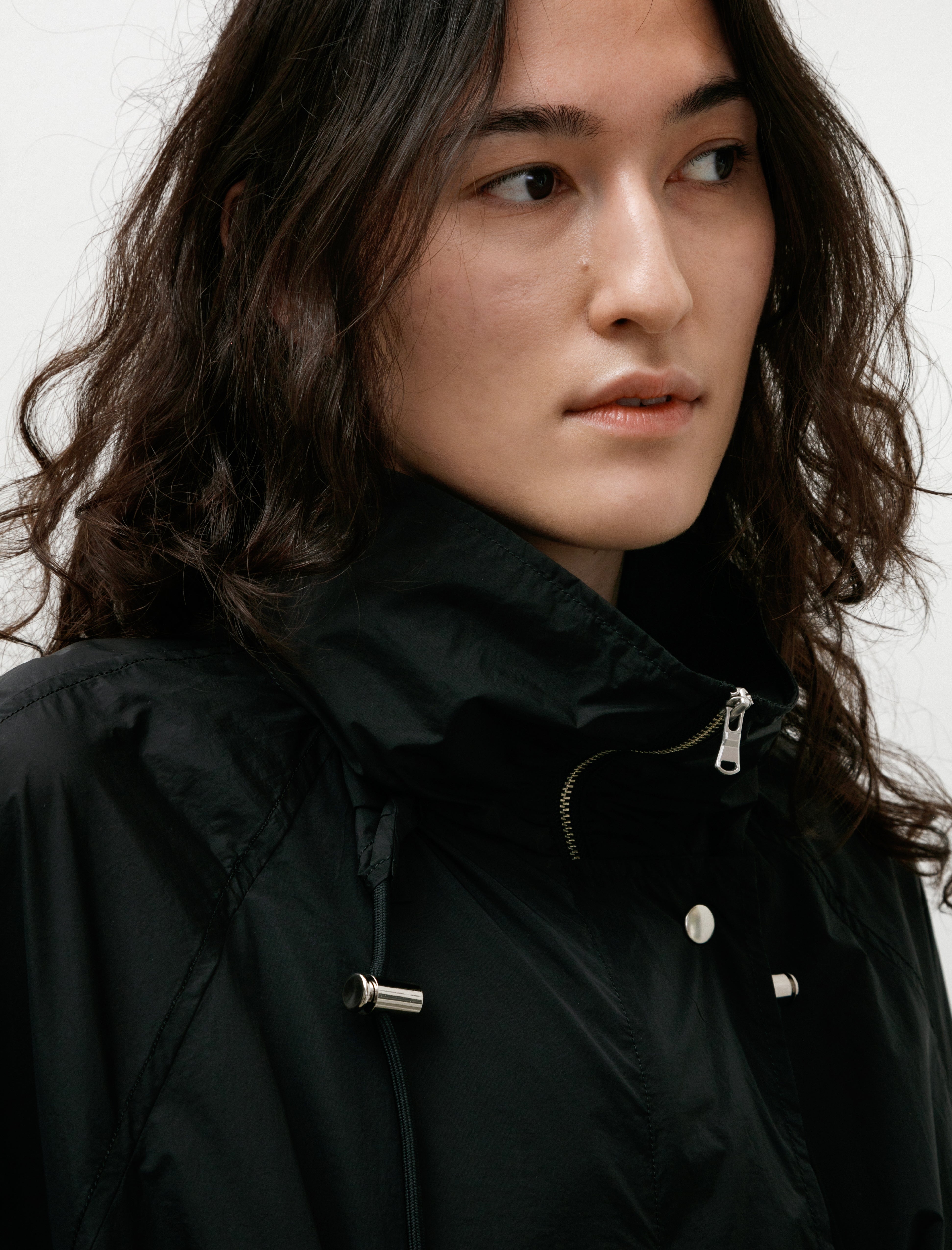 Ernie Palo Nylon Stand Collar Coat Black