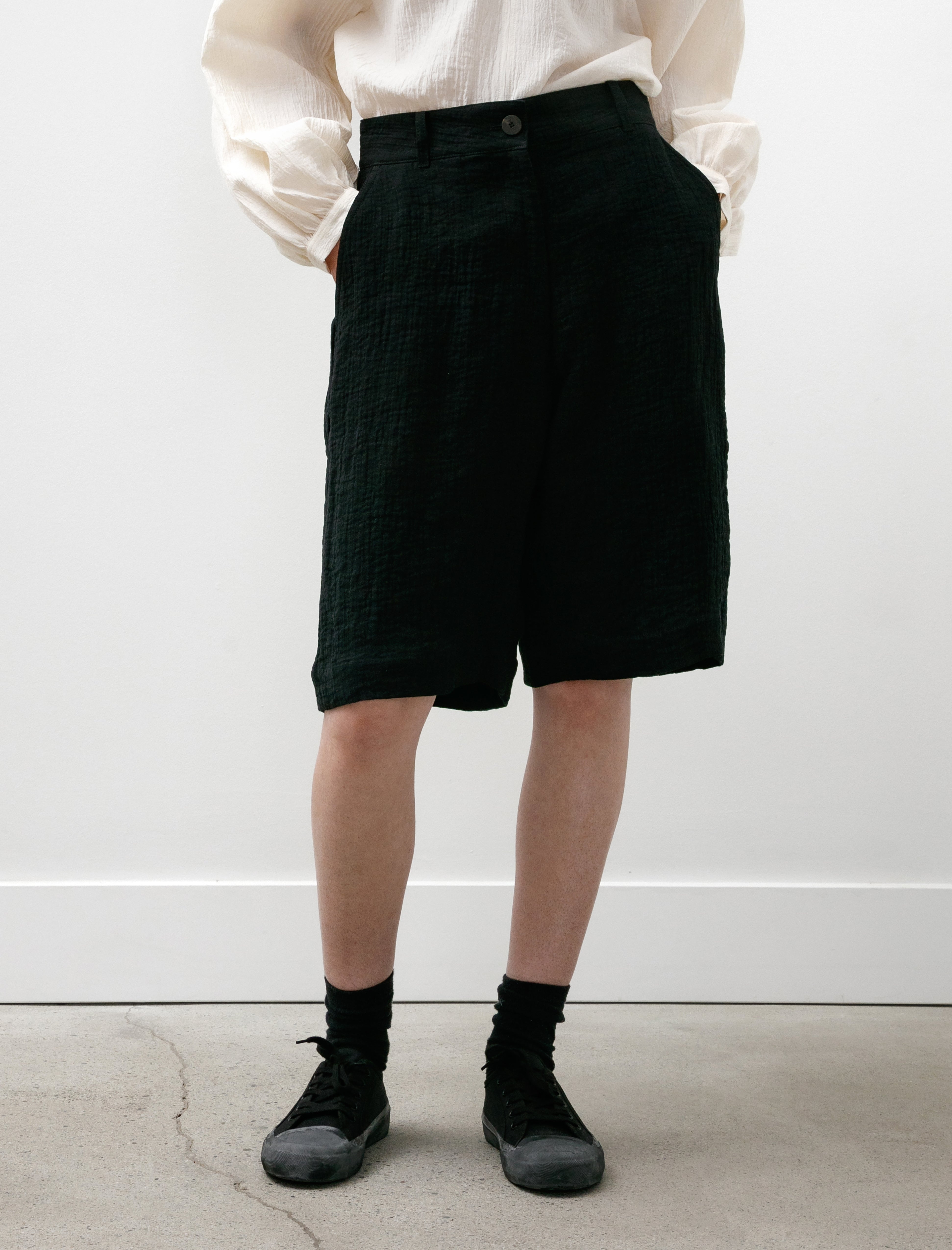 Studio Nicholson Luna Wide Leg Shorts Double Linen Dark Navy