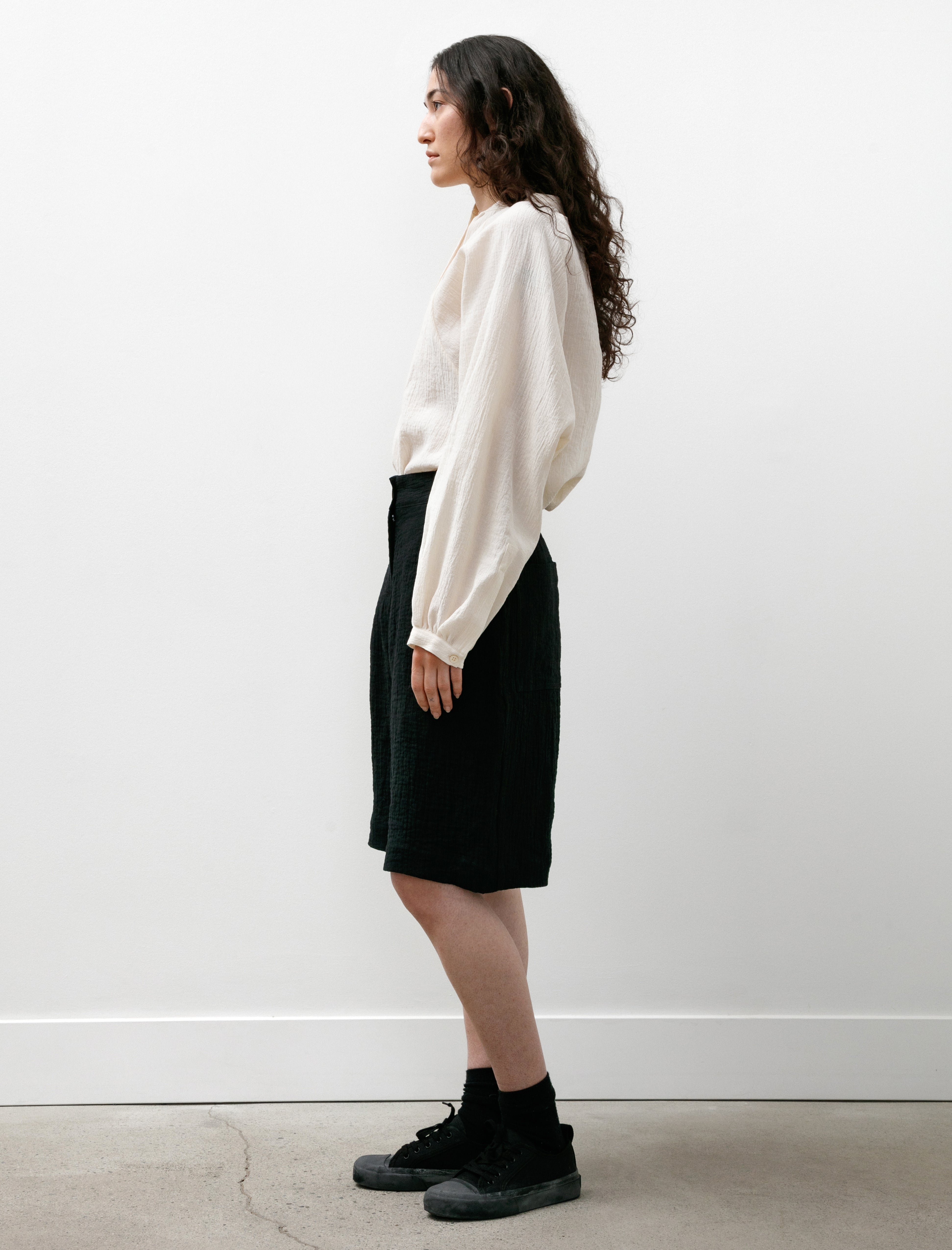 Studio Nicholson Luna Wide Leg Shorts Double Linen Dark Navy