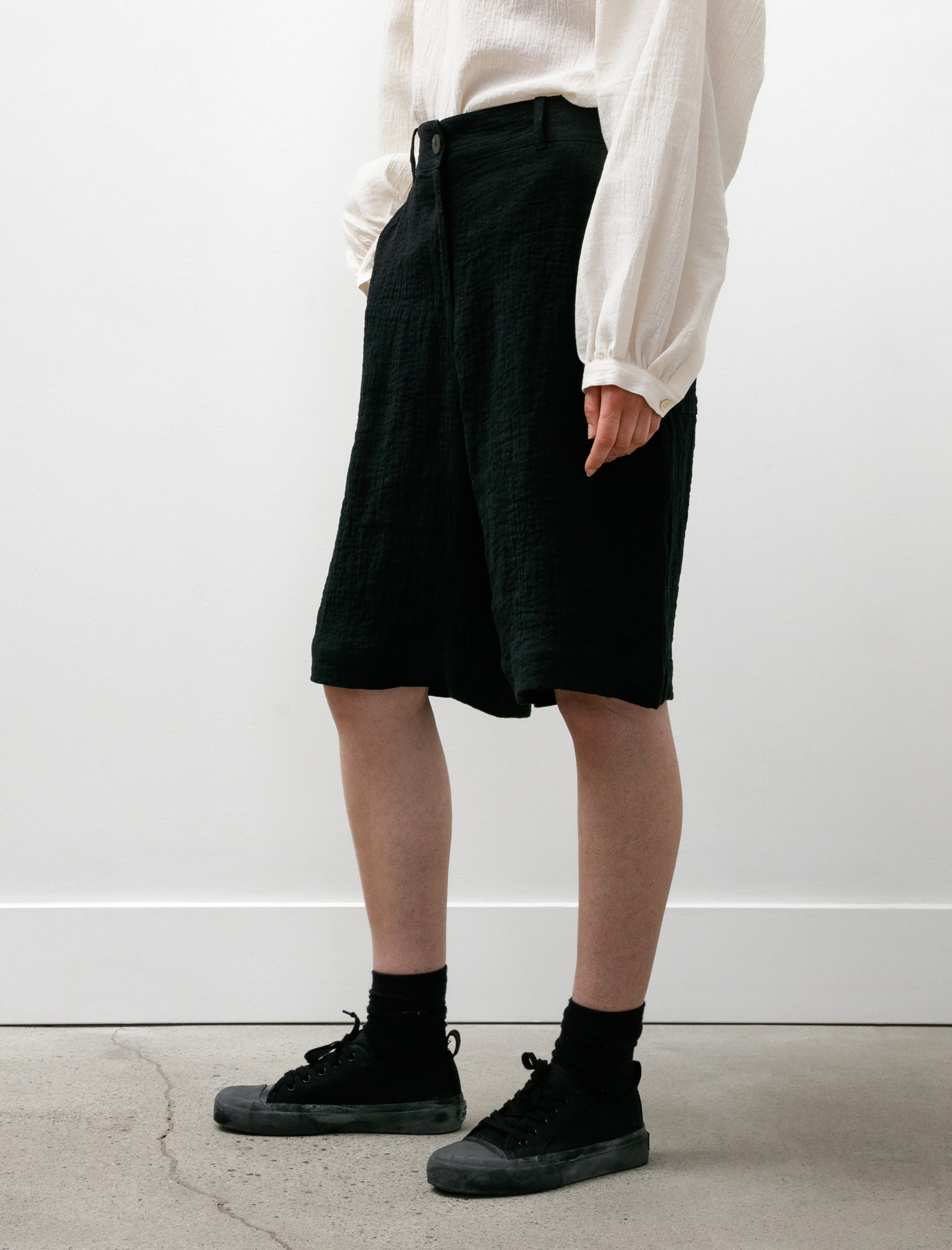 Studio Nicholson Luna Wide Leg Shorts Double Linen Dark Navy