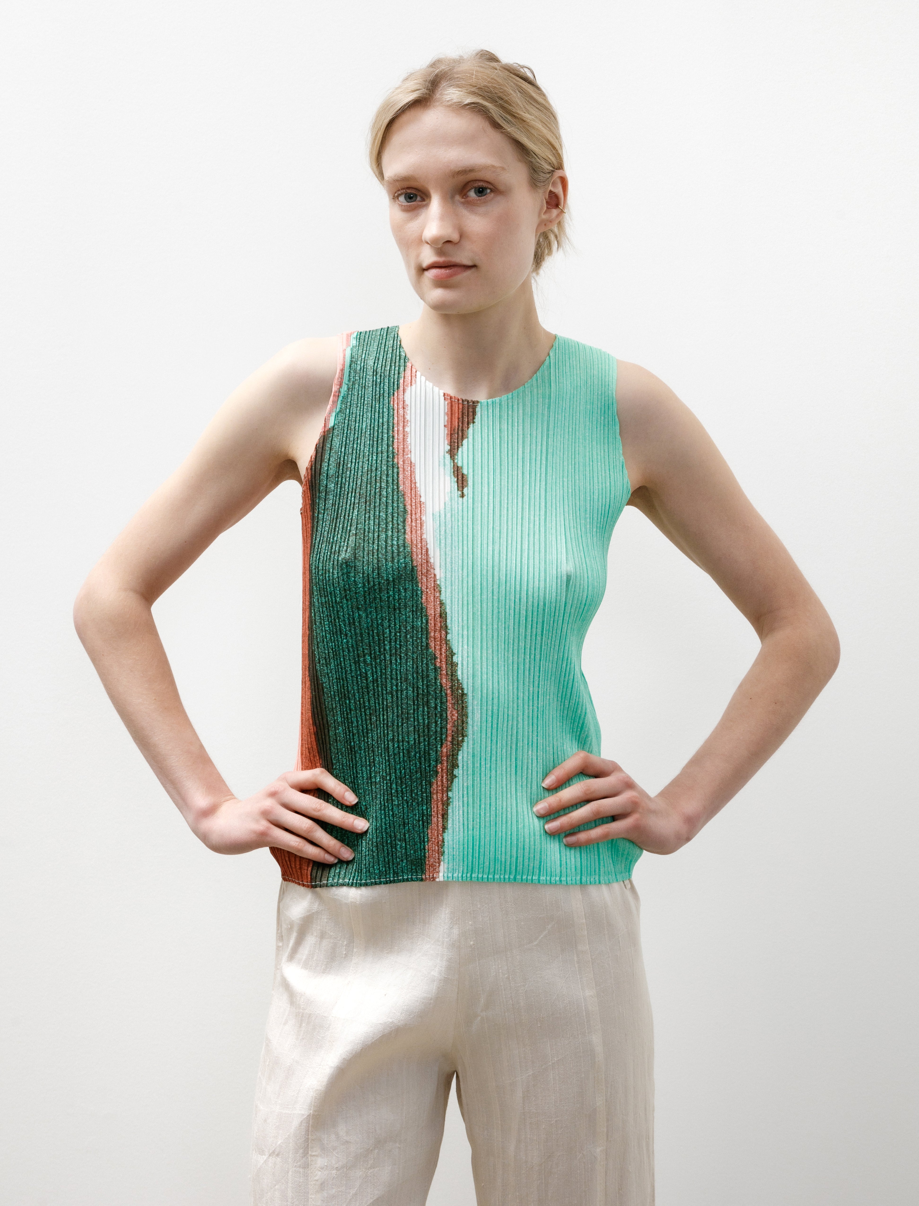 Pleats Please by Issey Miyake Grainy Colors Tank Top Minty Green