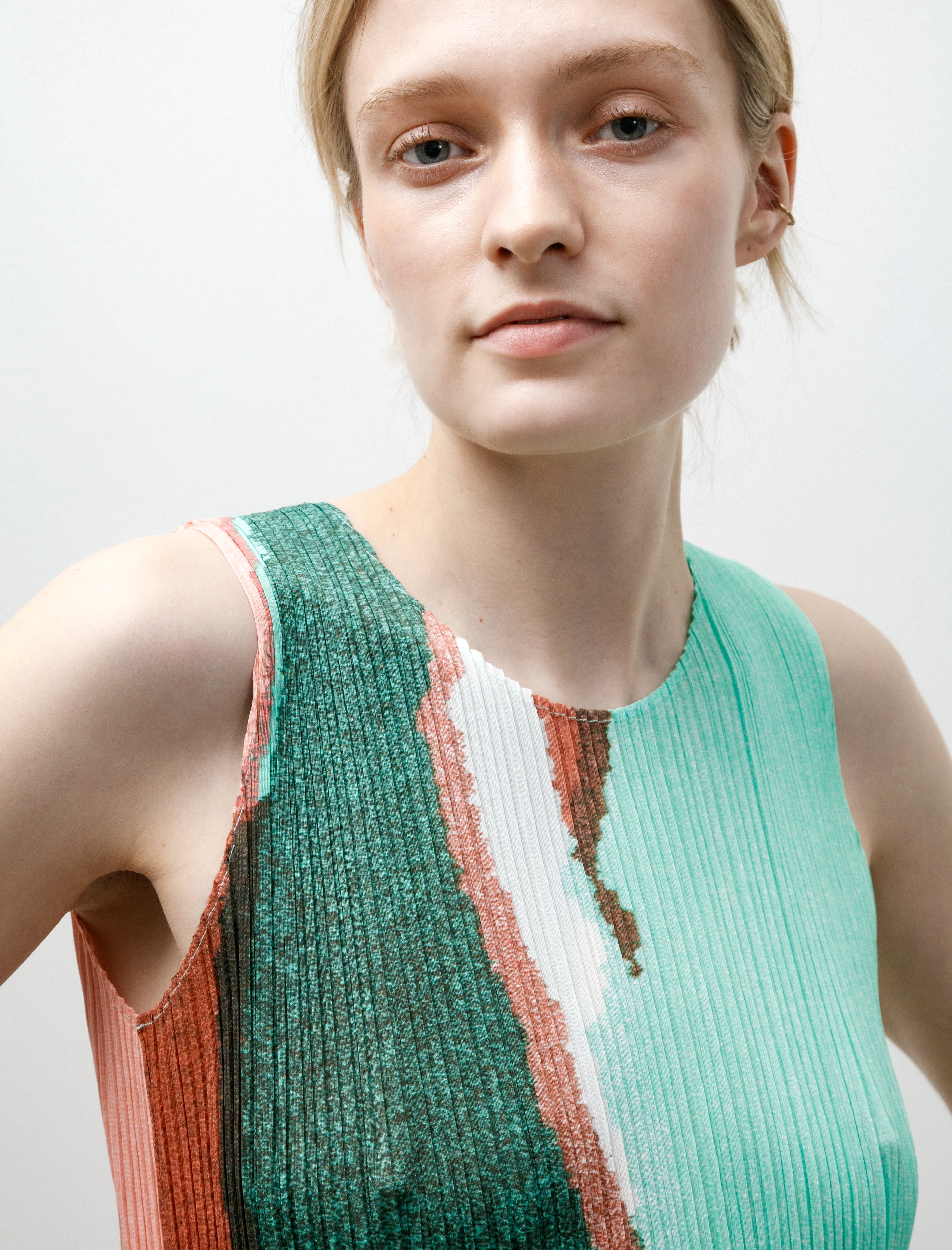 Pleats Please by Issey Miyake Grainy Colors Tank Top Minty Green