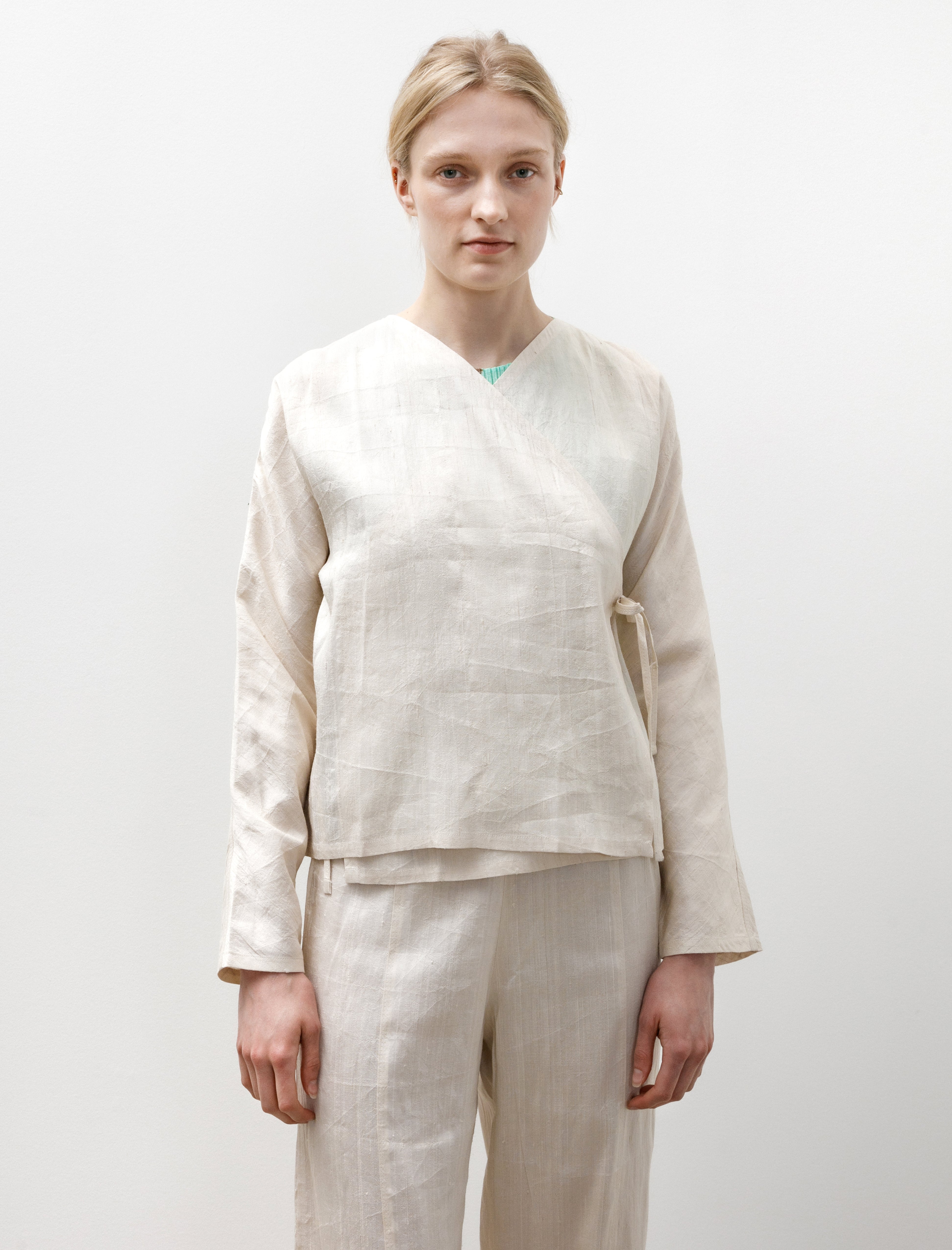 Azur Raw Silk Wrap Shirt Off White