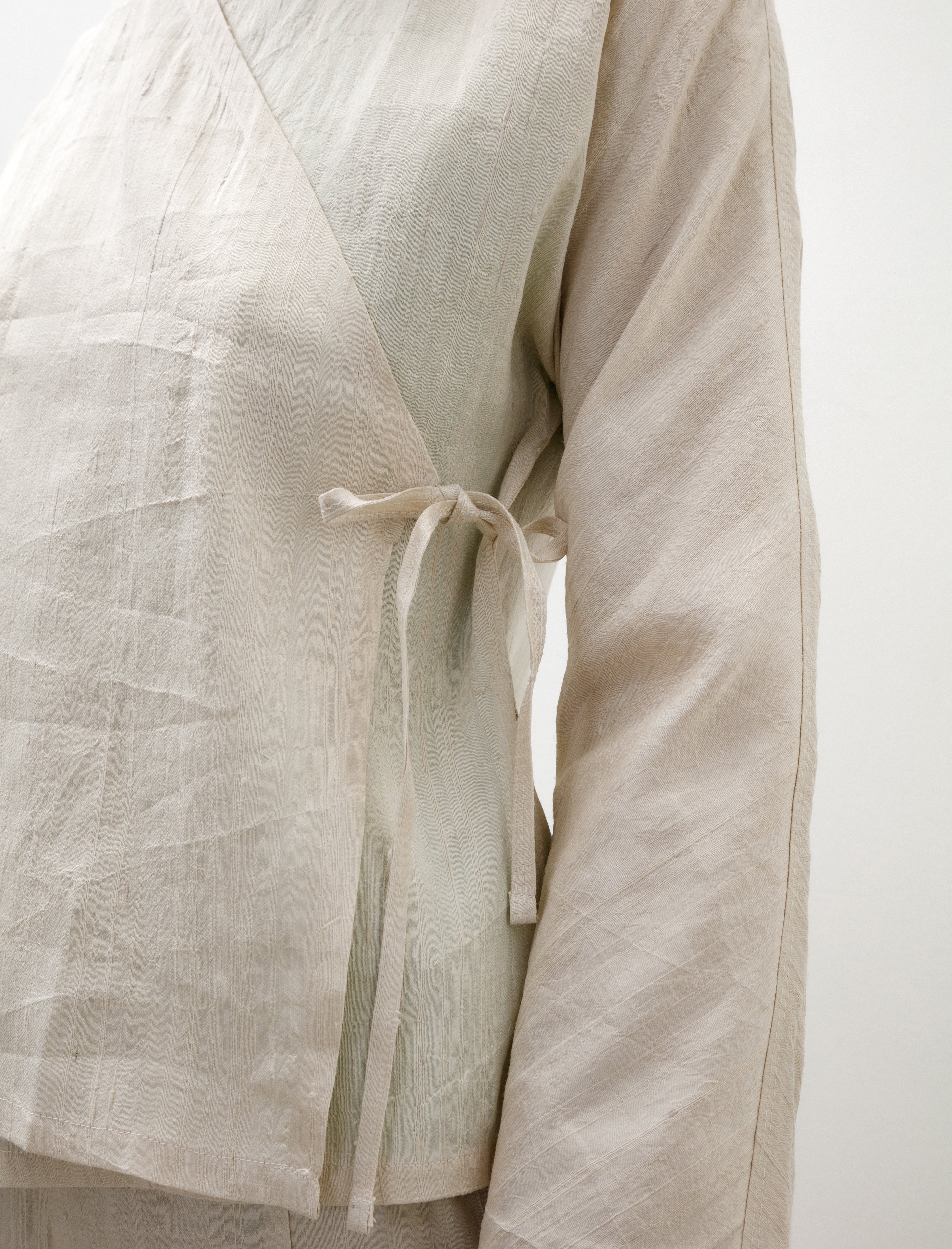Azur Raw Silk Wrap Shirt Off White