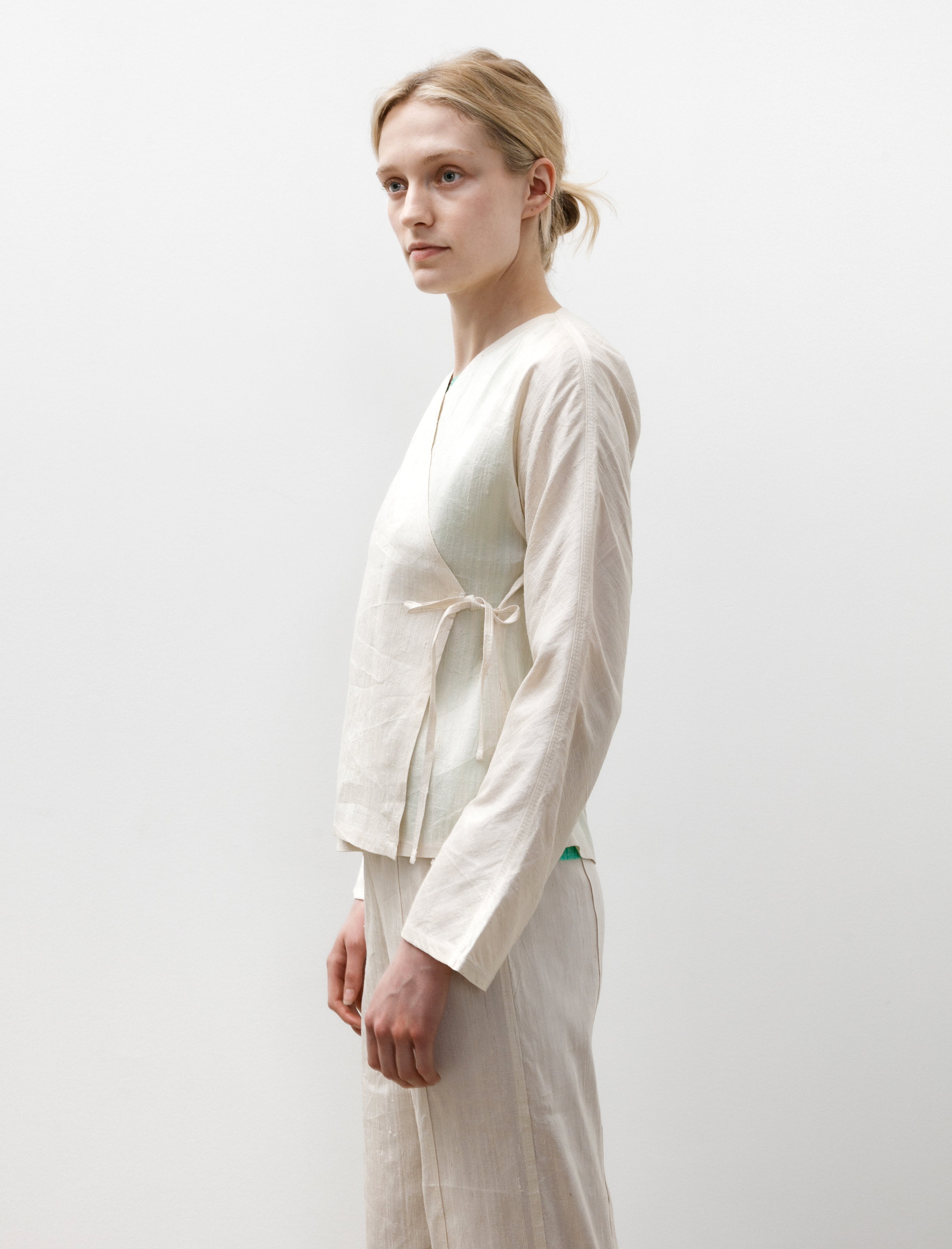 Azur Raw Silk Wrap Shirt Off White