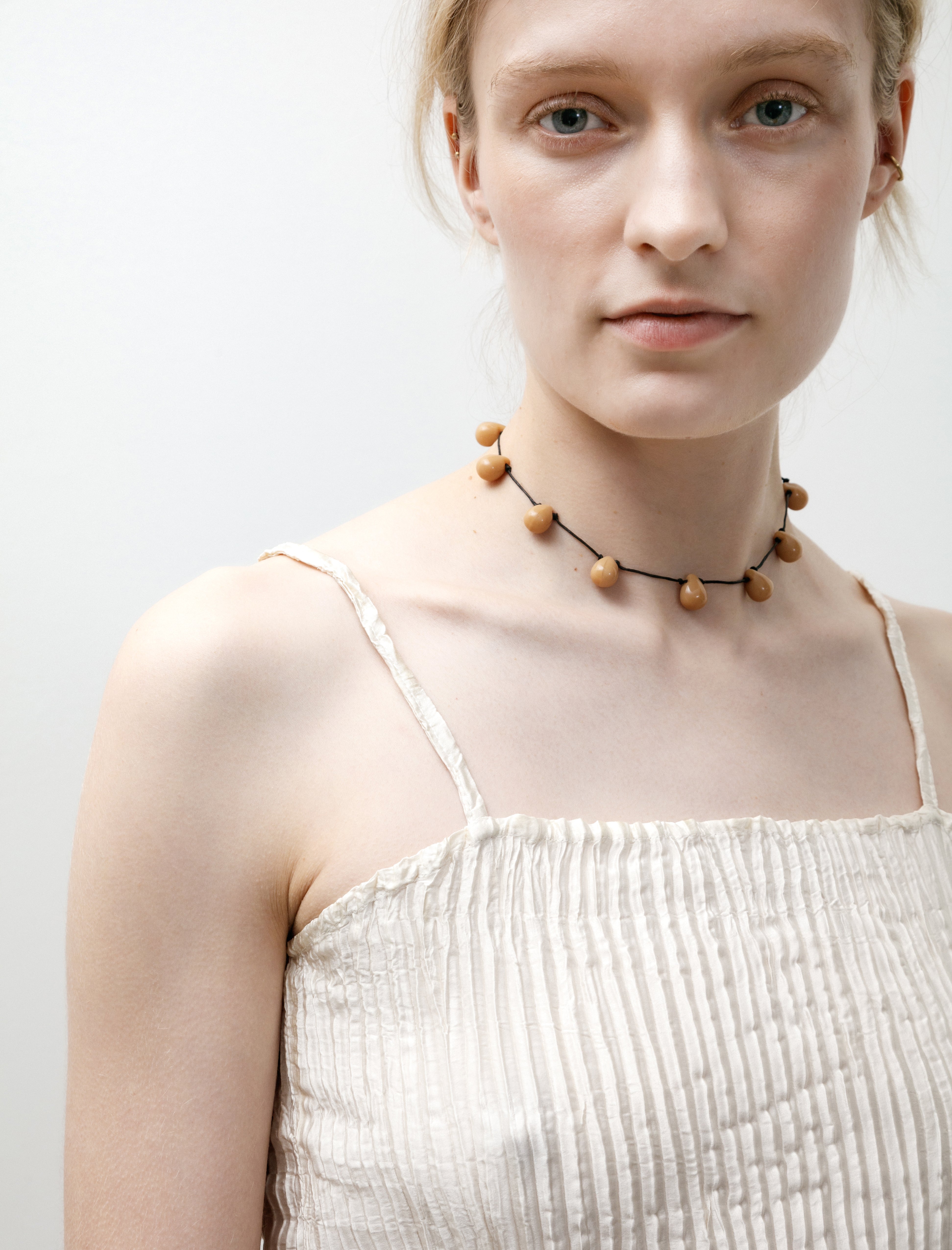 Azur Plissé Silk Tube Long Dress Off White