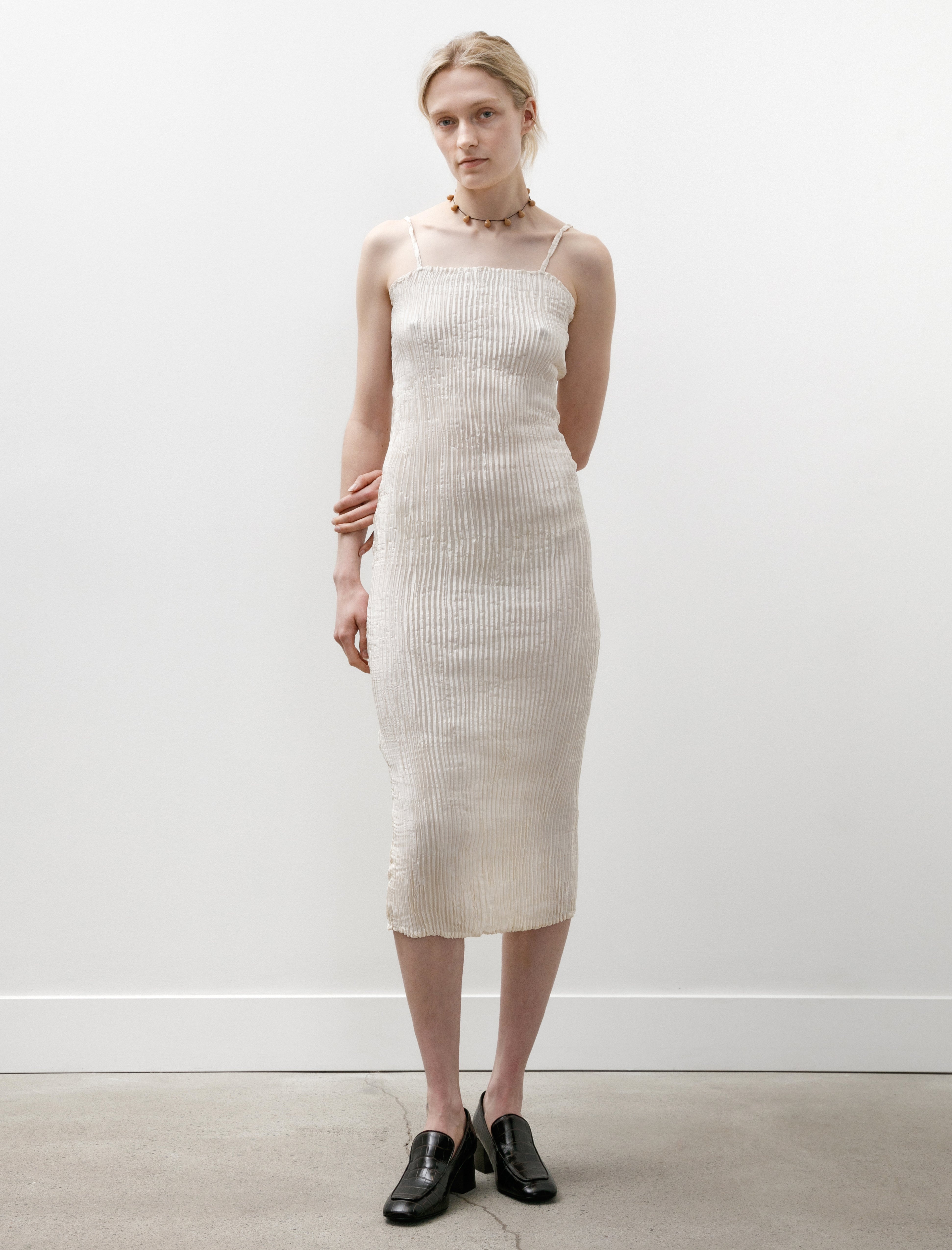 Azur Plissé Silk Tube Long Dress Off White