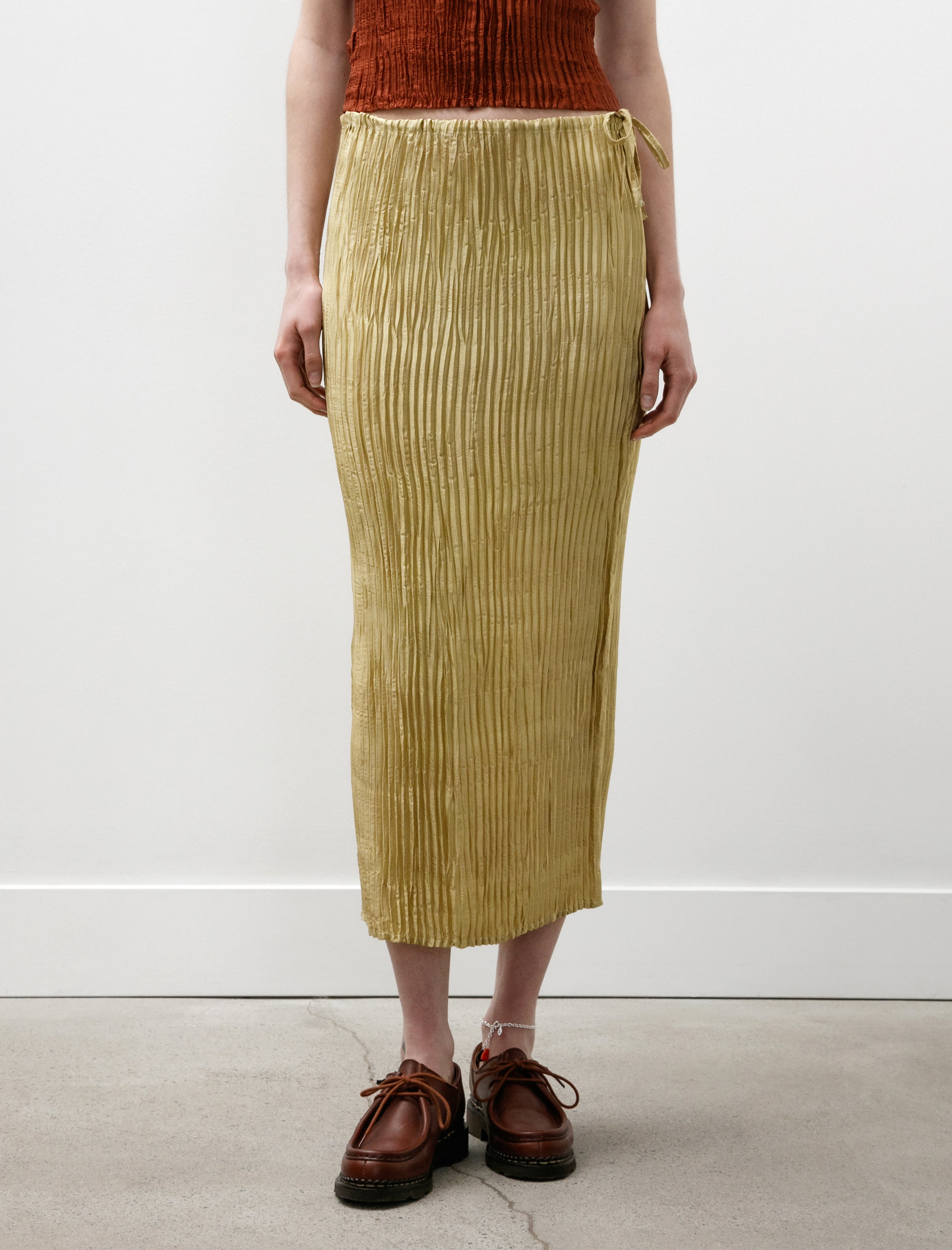 Azur Plissé Silk Skirt Pistachio