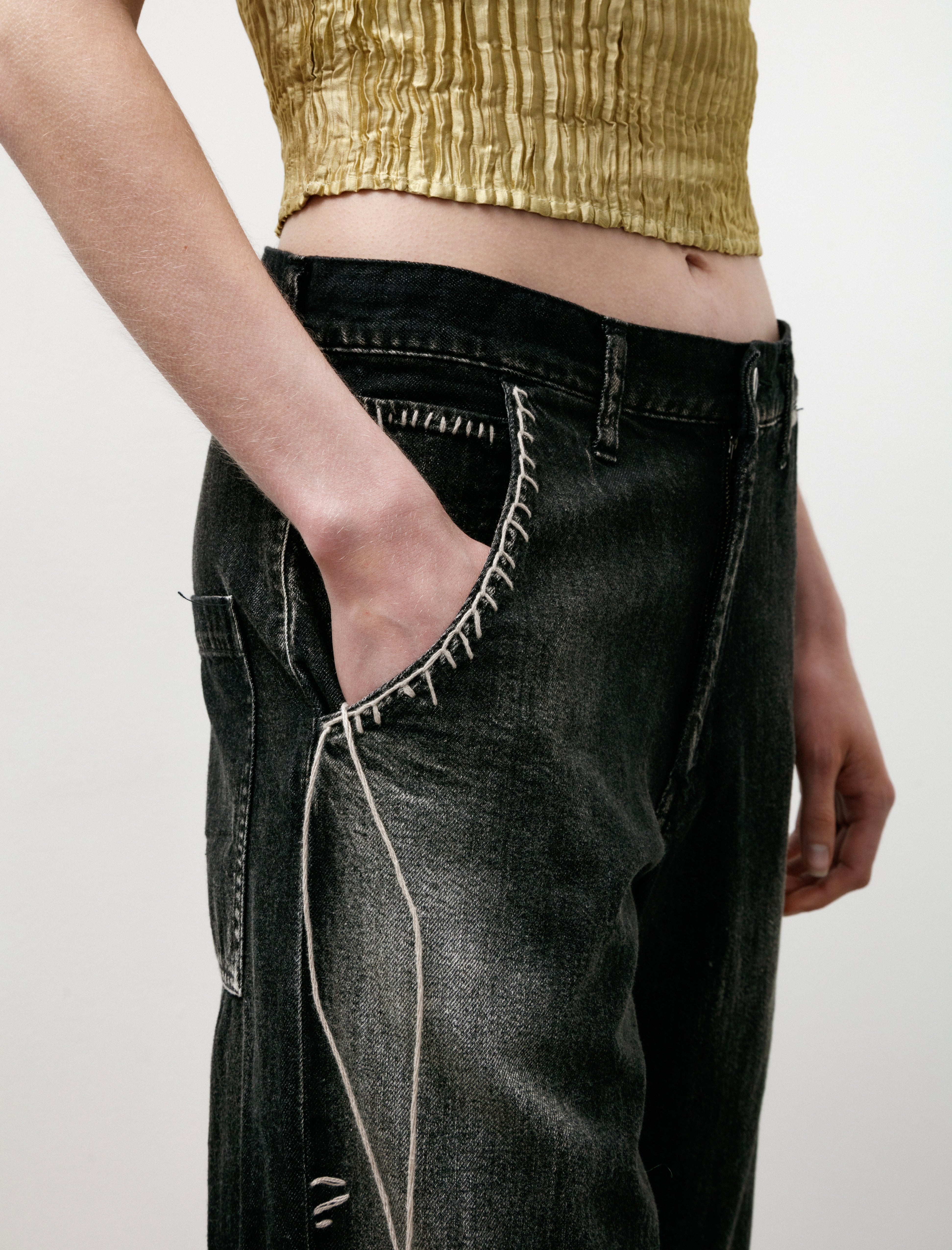 Y's by Yohji Yamamoto Wide Leg Gusset Jeans Black