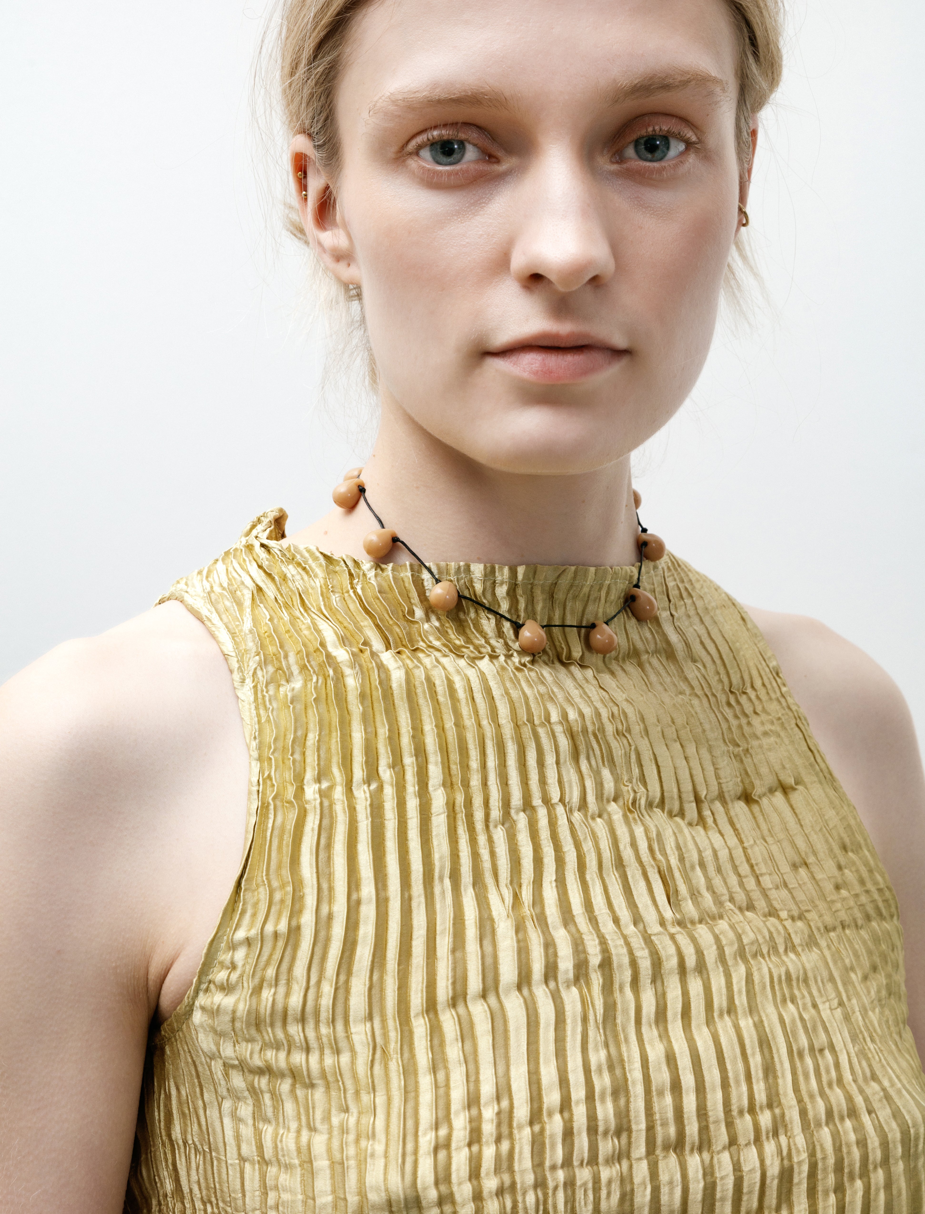 Azur Plissé Silk Tank Top Pistachio