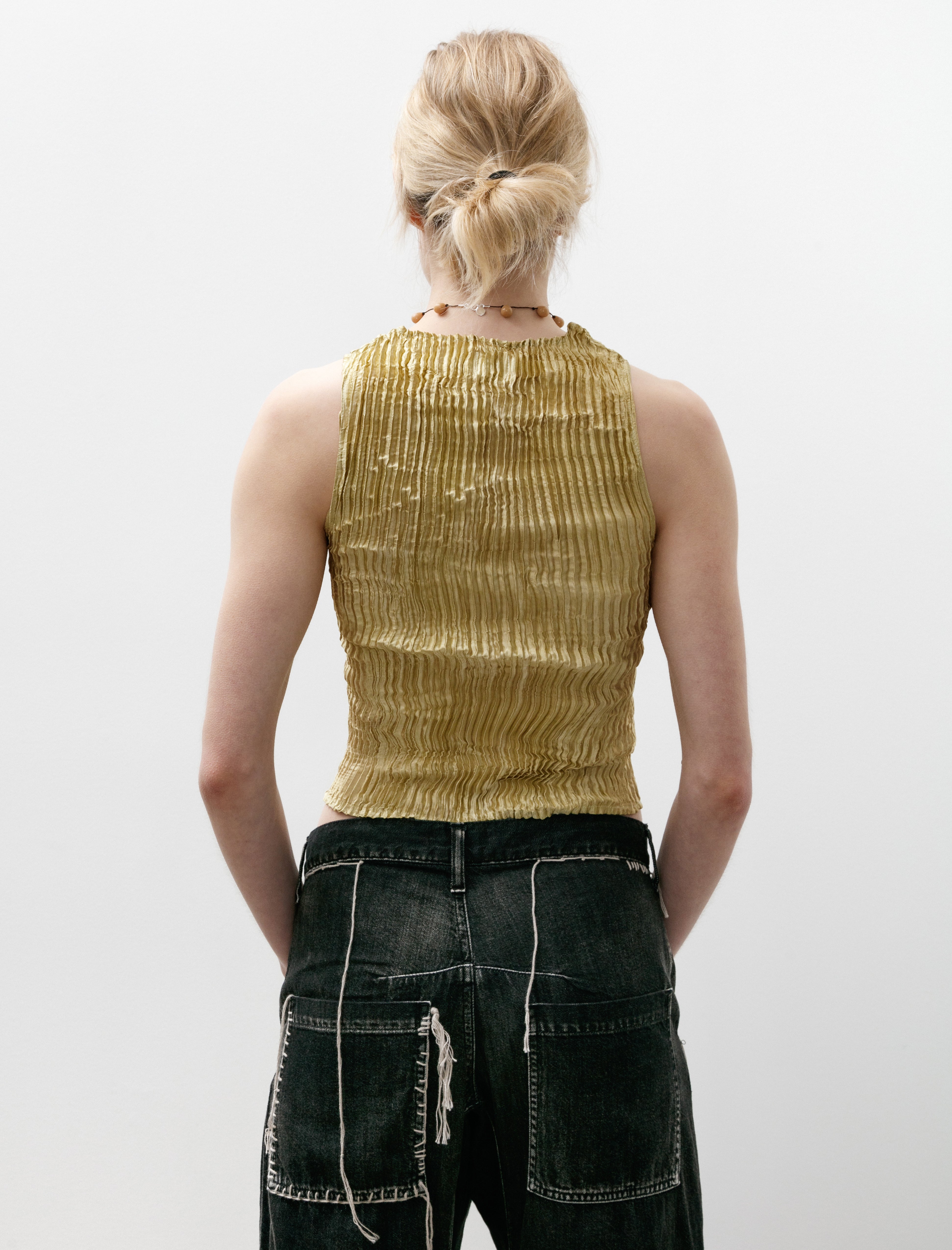 Azur Plissé Silk Tank Top Pistachio