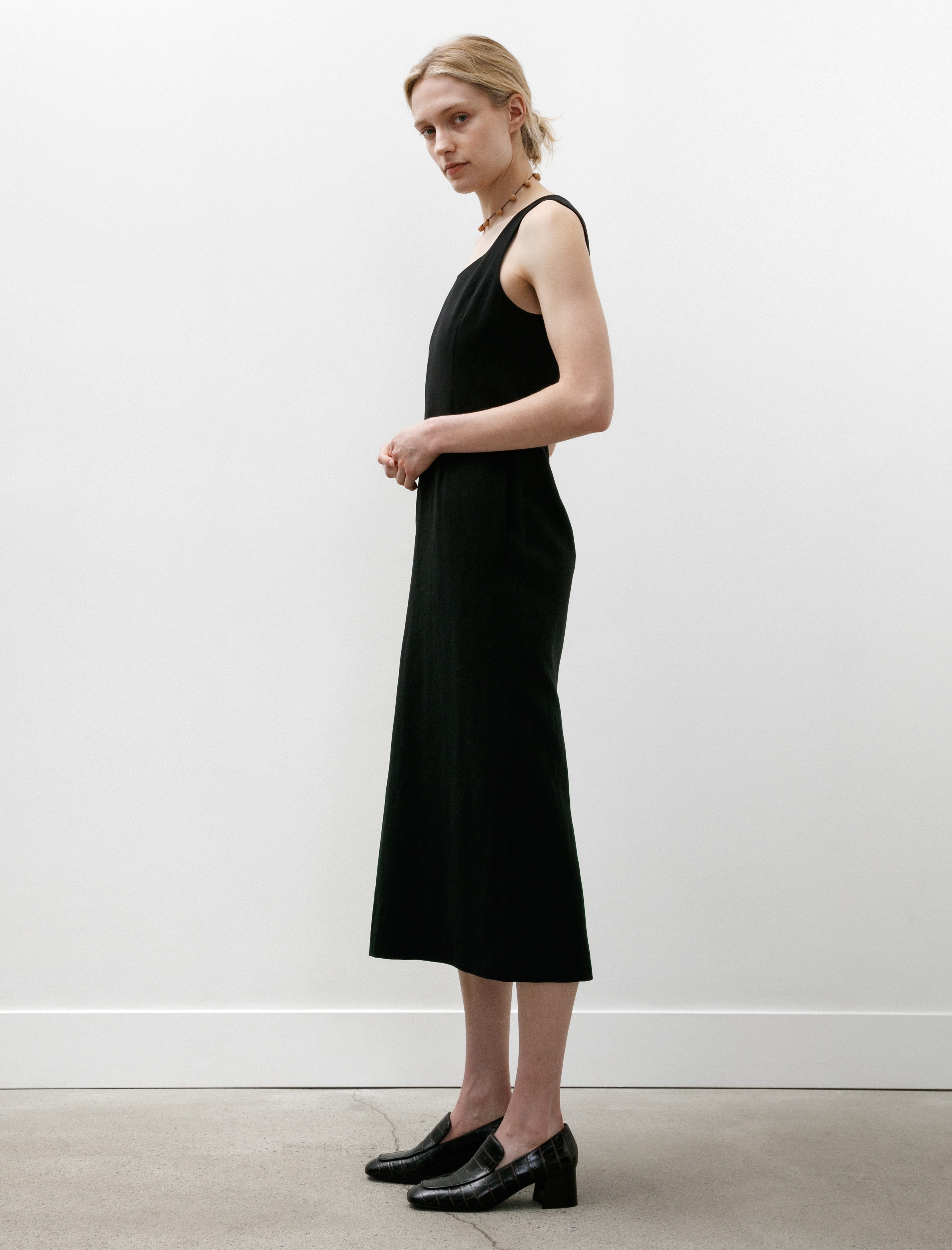 Auralee Hard Twist Cotton Linen Gabardine Dress Black