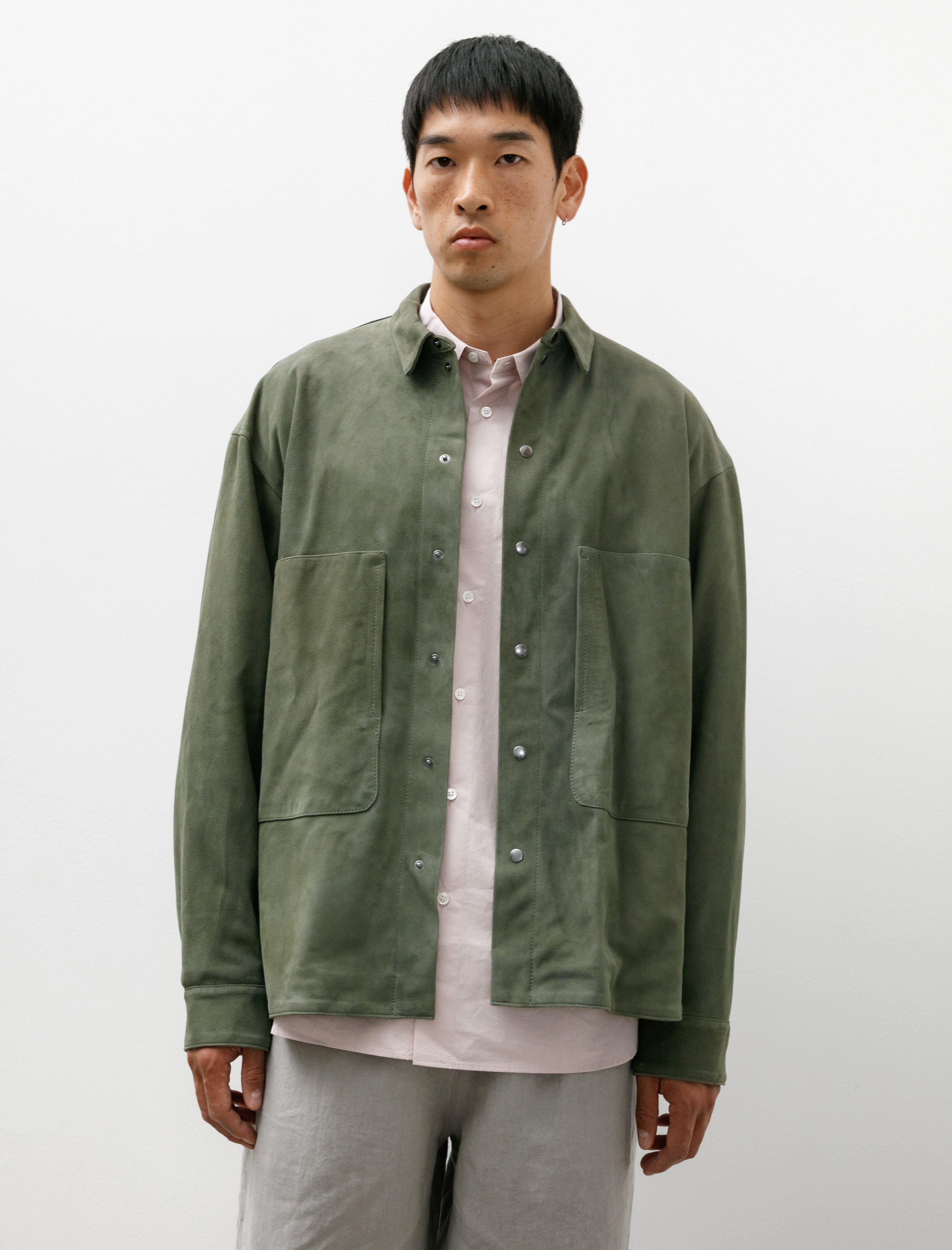 Polyploid Shirt Jacket B Sheep Leather Dusty Green