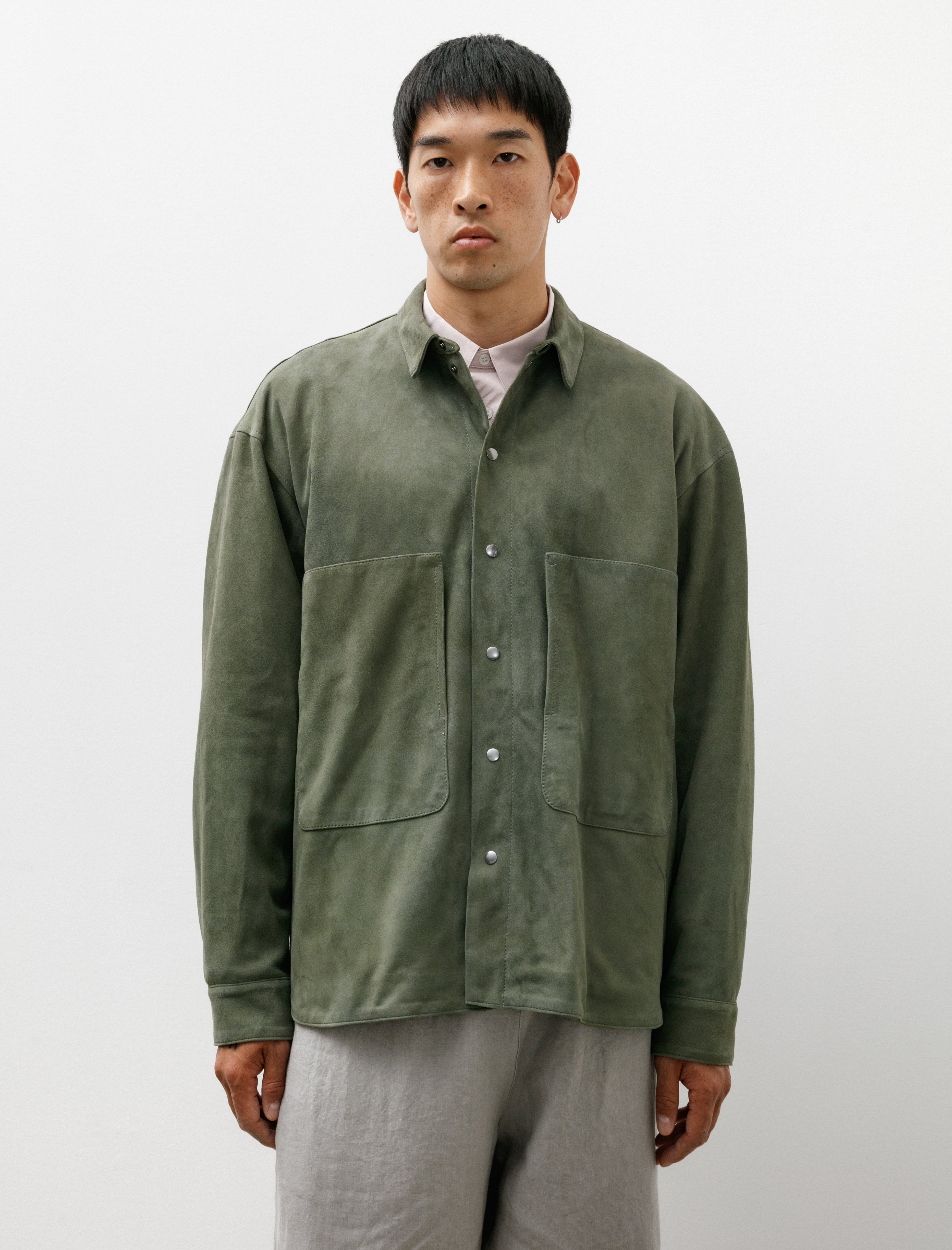 Polyploid Shirt Jacket B Sheep Leather Dusty Green