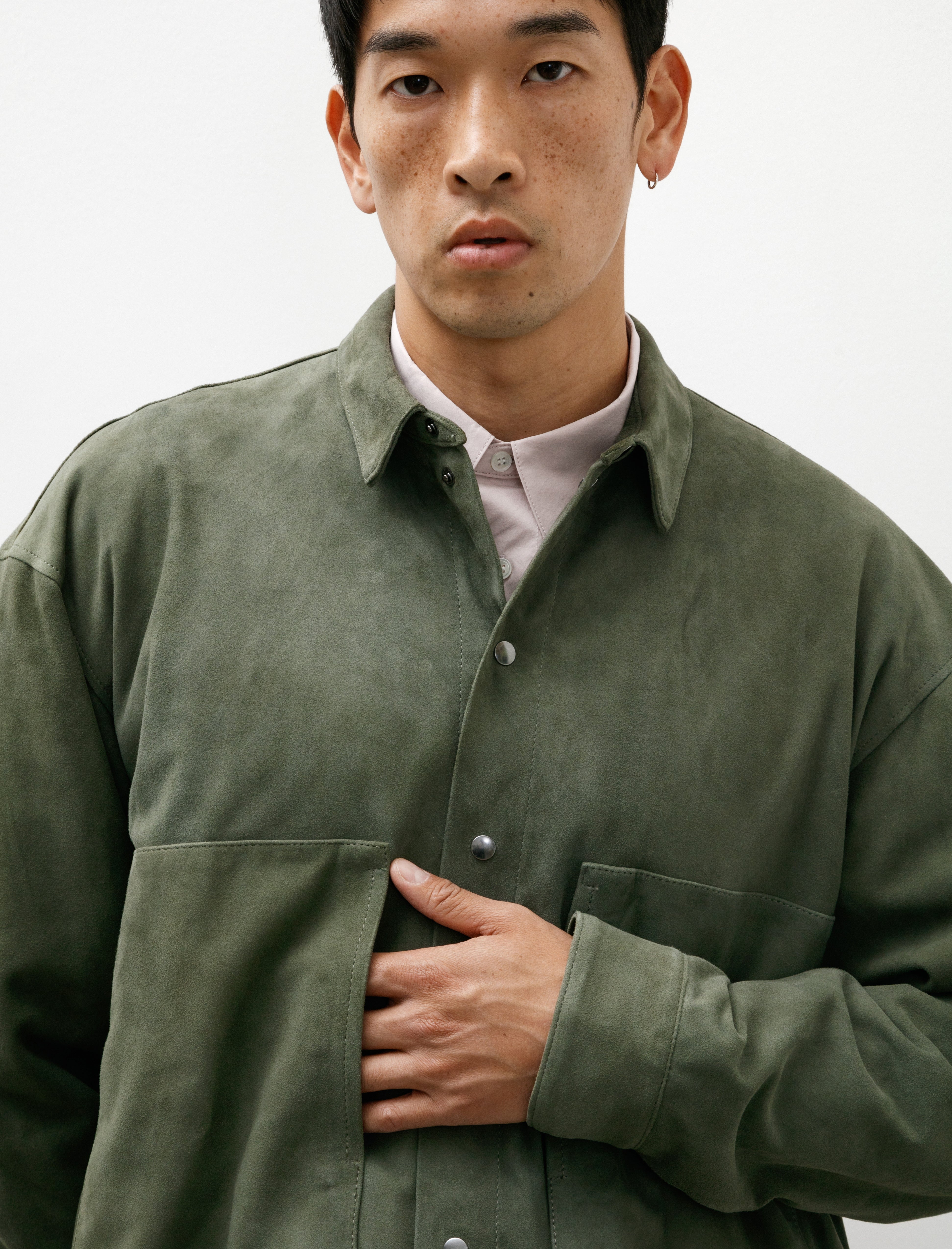 Polyploid Shirt Jacket B Sheep Leather Dusty Green