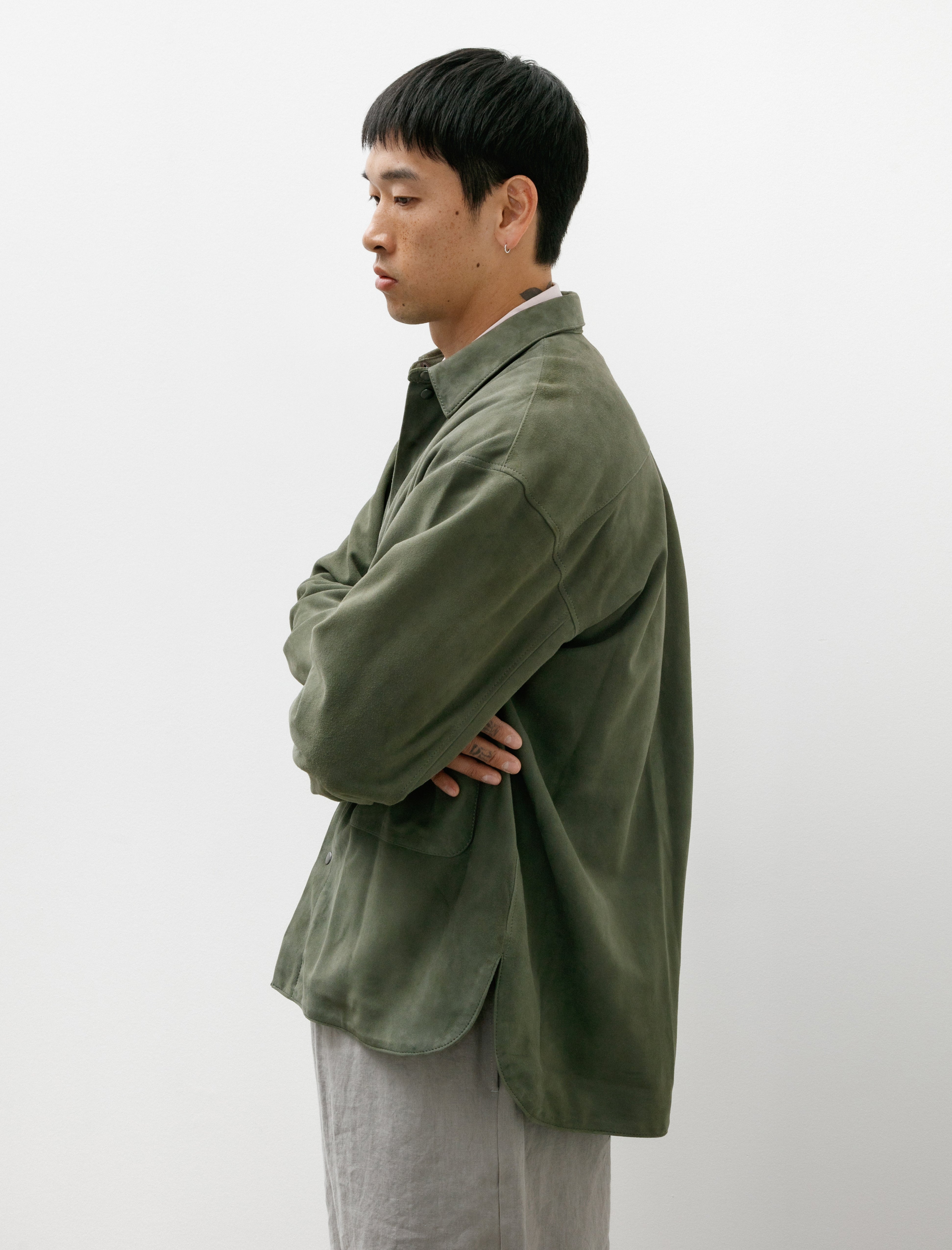 Polyploid Shirt Jacket B Sheep Leather Dusty Green