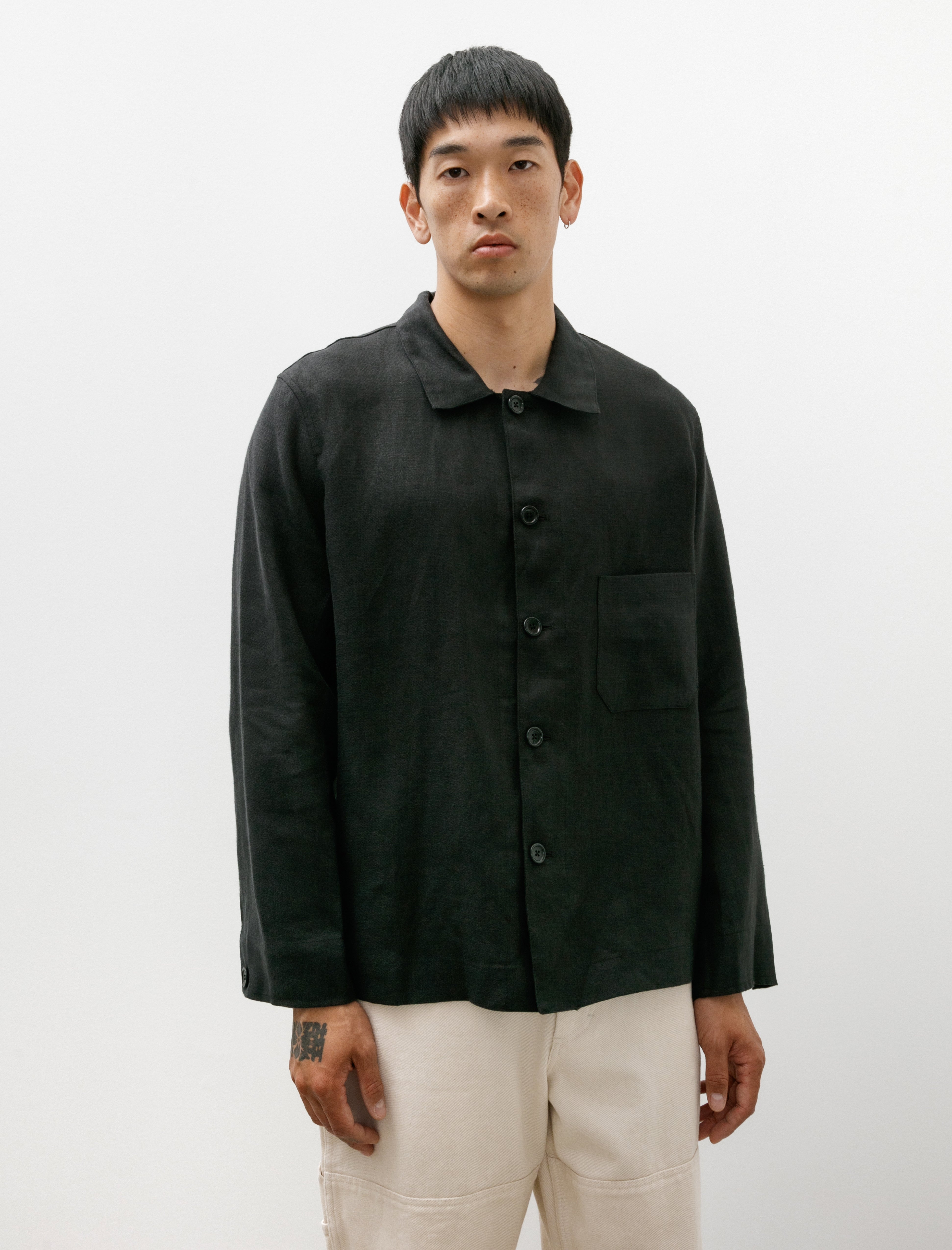 James Coward Transport Shirt Black Welterweight Belgian Linen