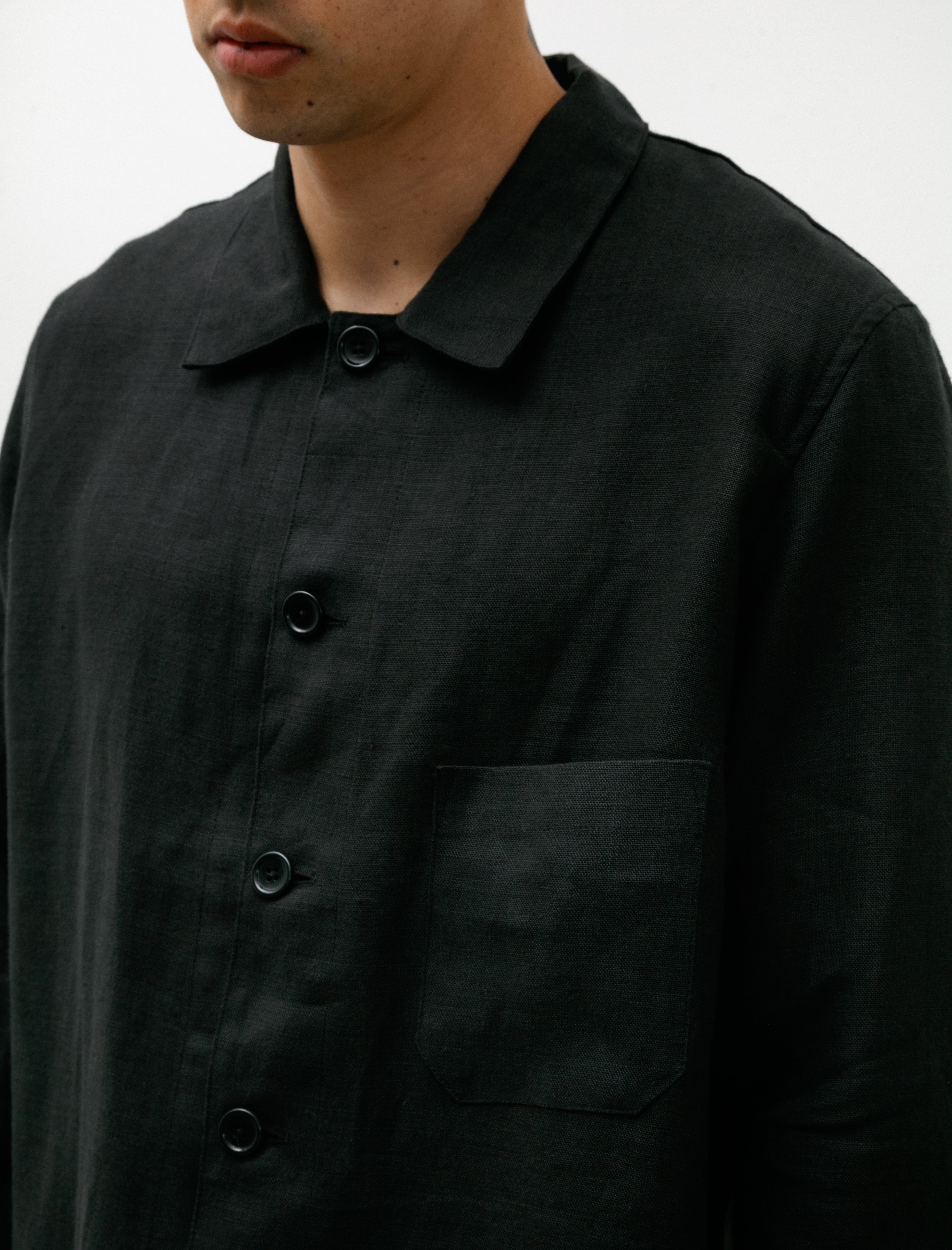 James Coward Transport Shirt Black Welterweight Belgian Linen