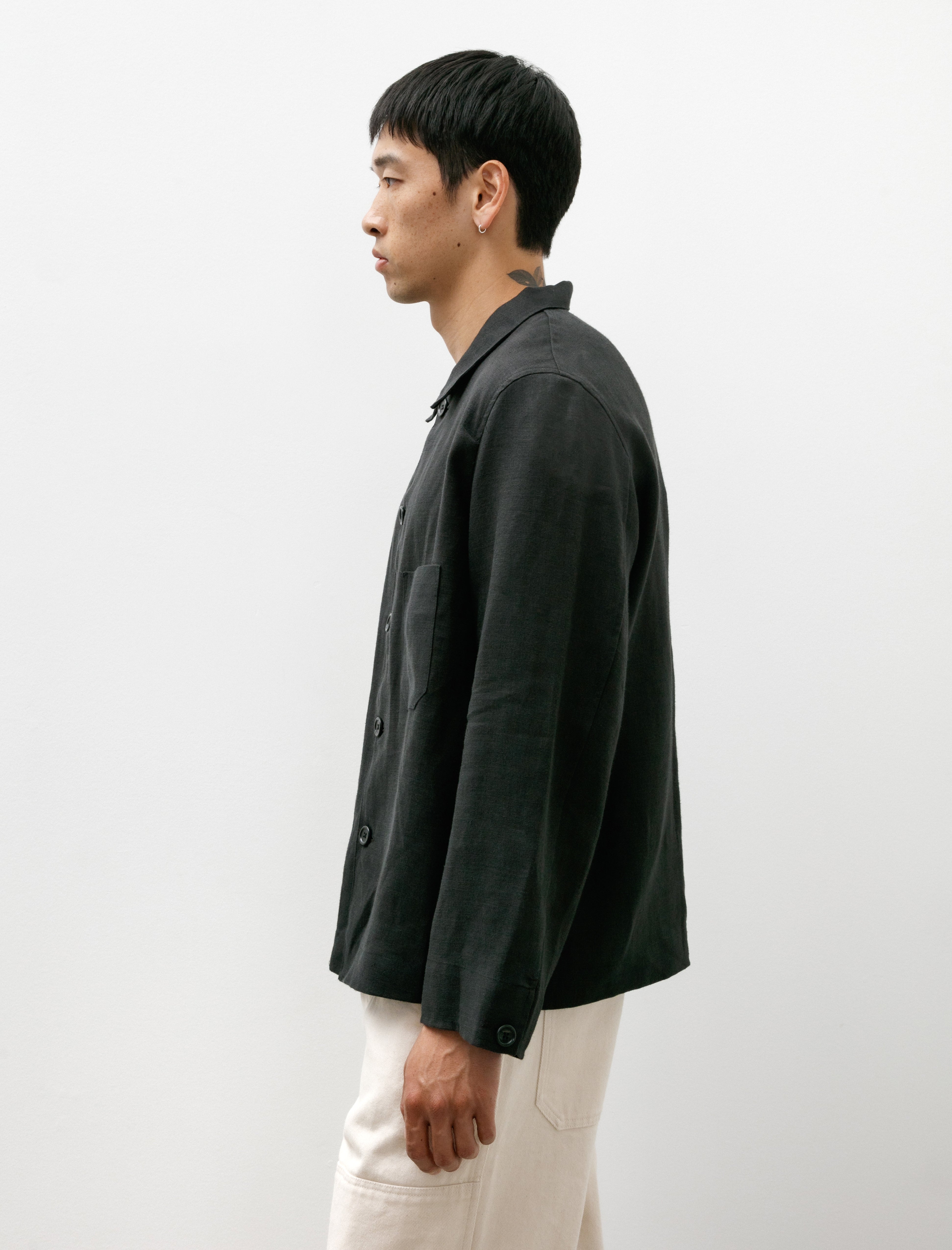 James Coward Transport Shirt Black Welterweight Belgian Linen