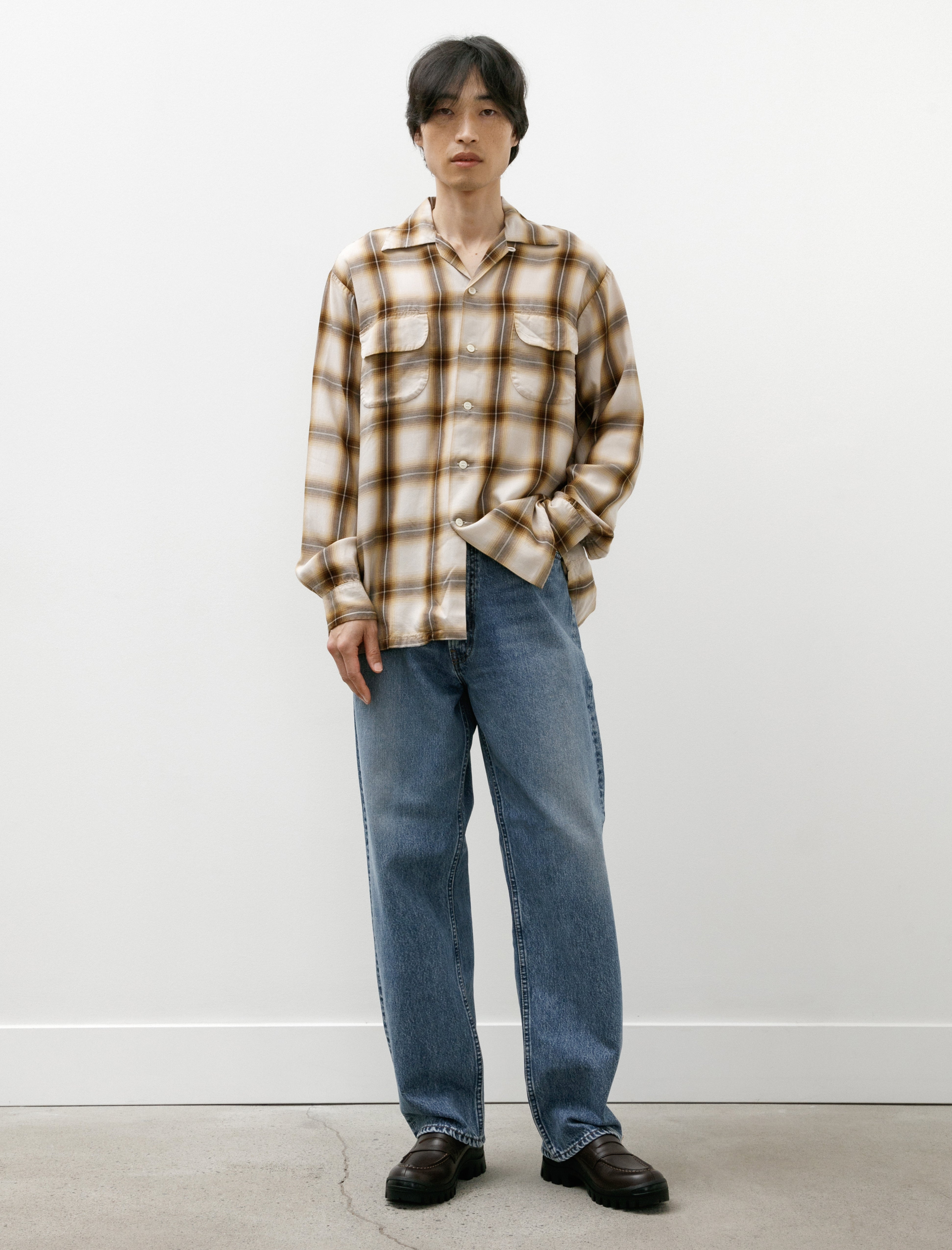orSlow Ombre Check Shirt Brown