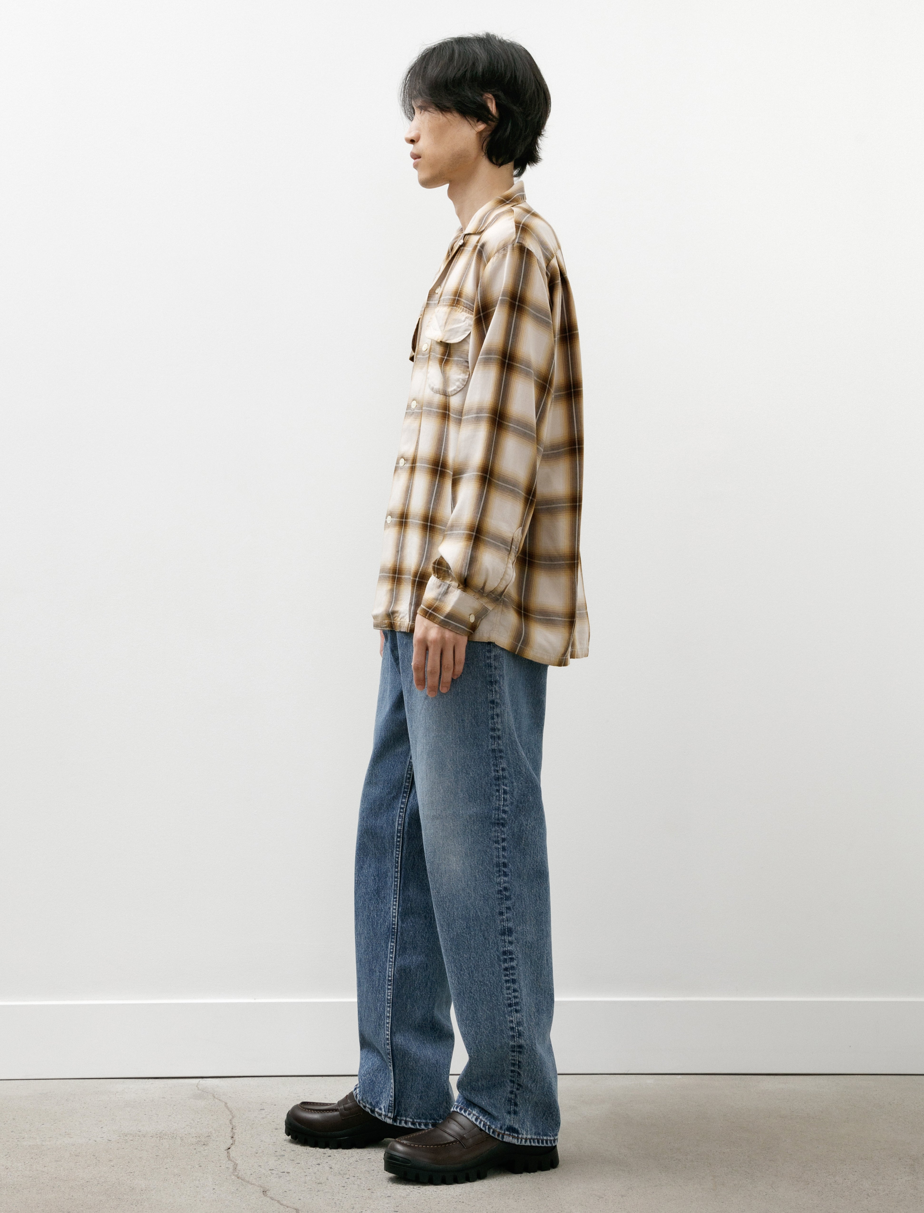 orSlow Ombre Check Shirt Brown