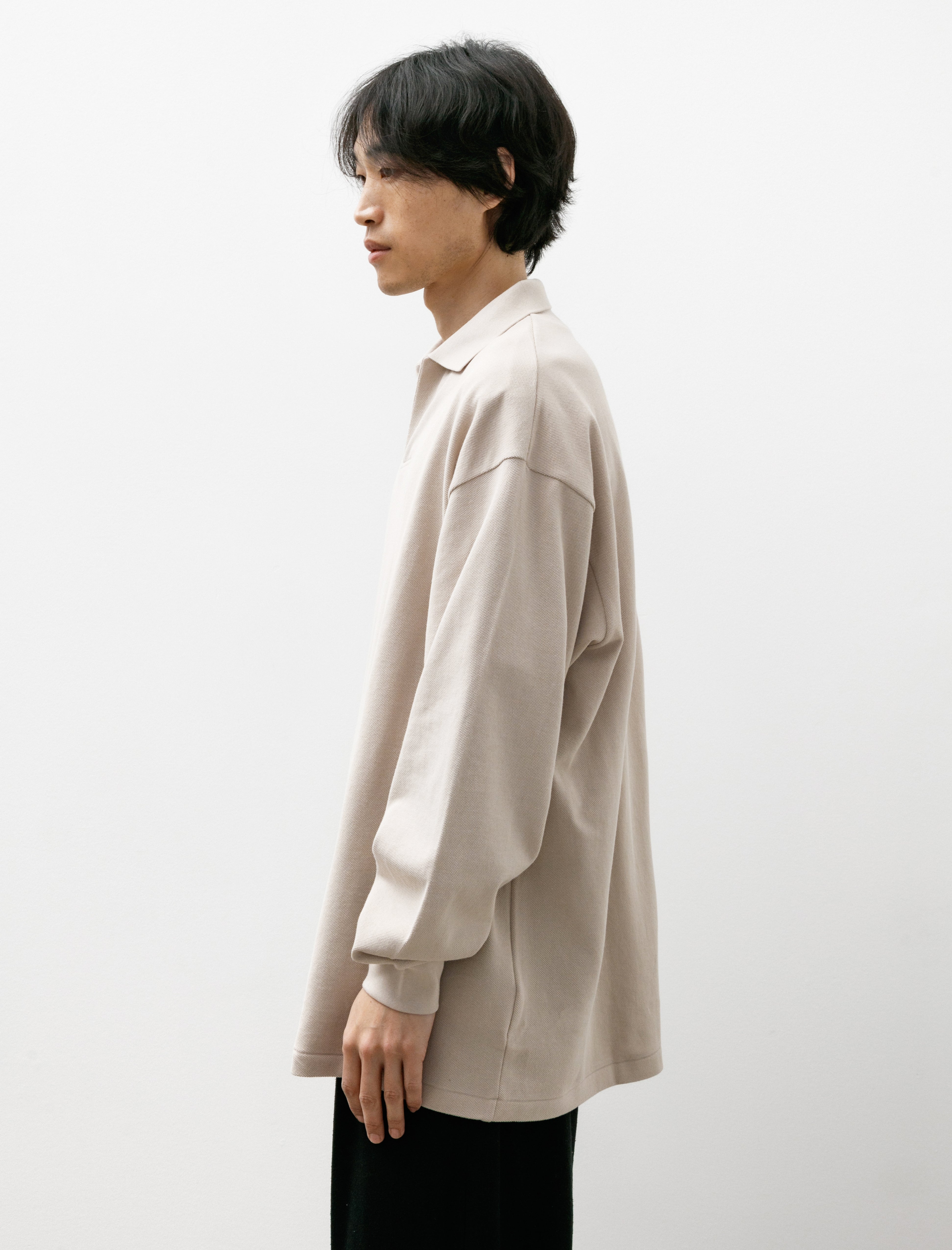 Graphpaper Cotton Pique Jersey L/S Skipper Polo Beige