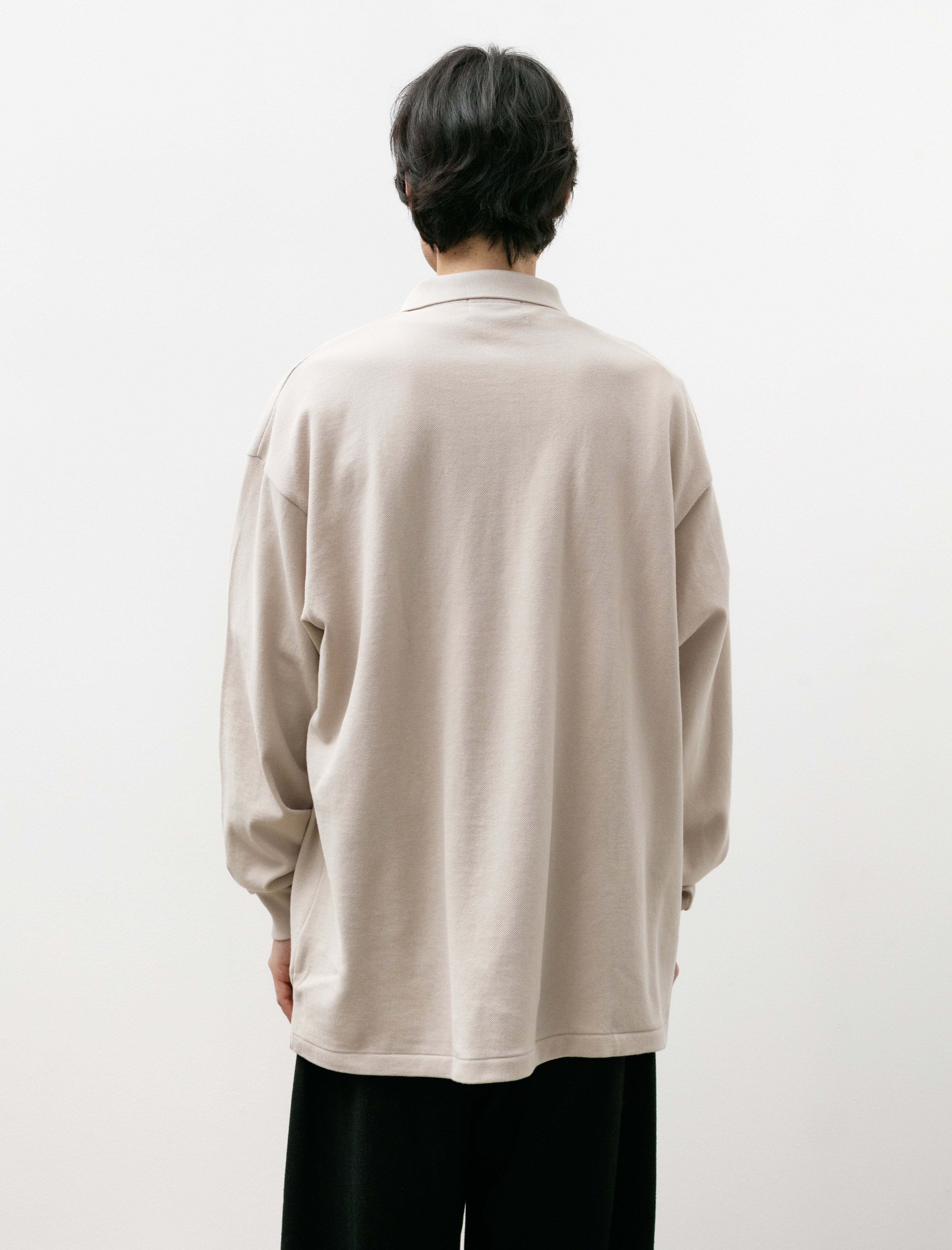 Graphpaper Cotton Pique Jersey L/S Skipper Polo Beige